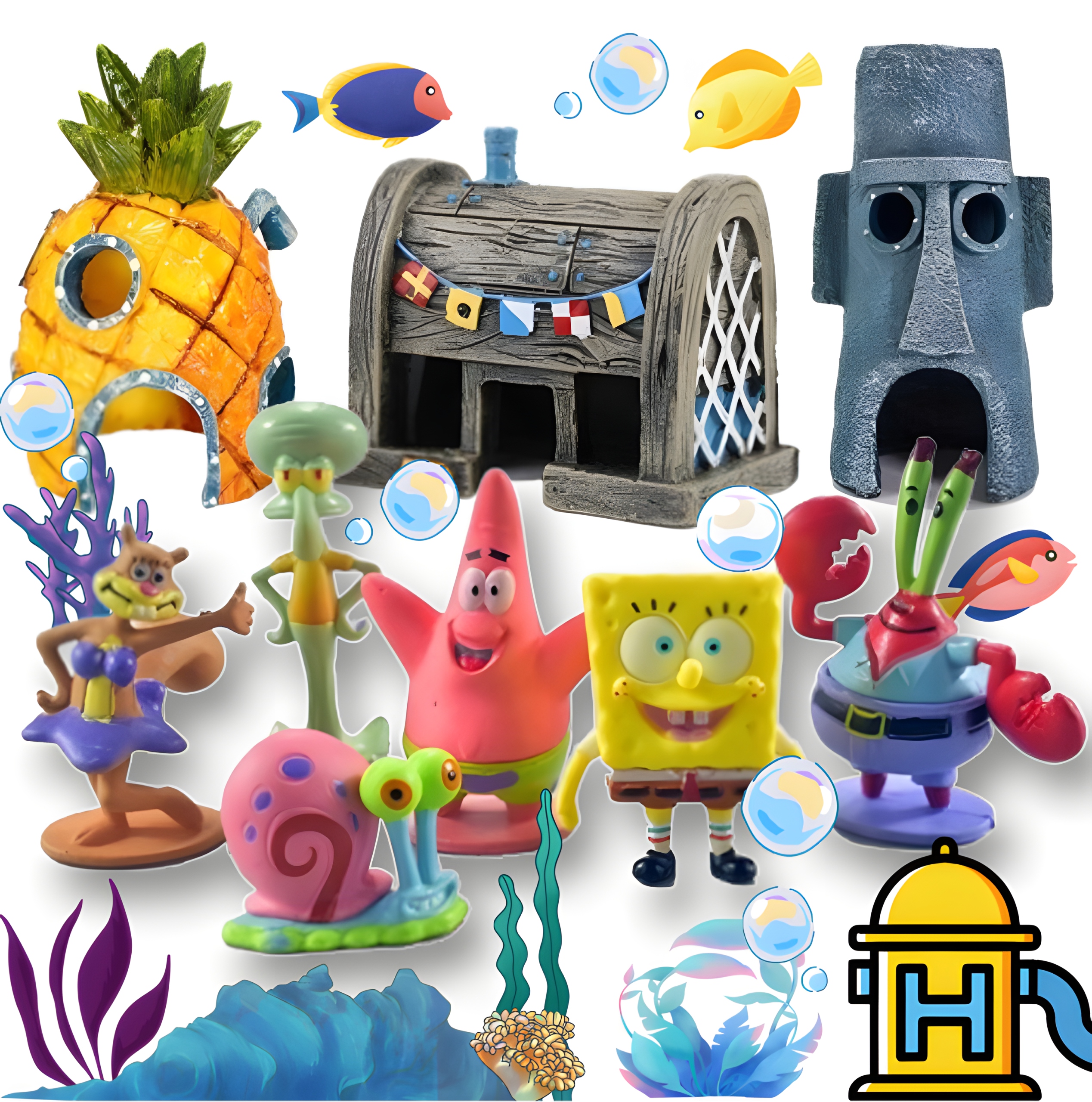 Levně Sada Figurek Domeček Dům Spongeboba Dekorace Do Akvária Ozdoba Dárek