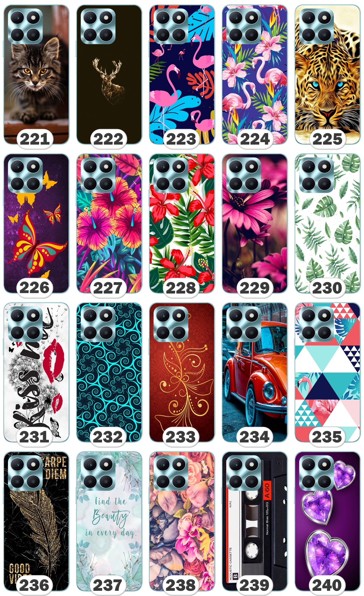 ETUI PLECKI FOTO Case OBUDOWA Pokrowiec JAKOŚĆ WZORY SZKŁO 9H do Honor X6A Kolekcja ART FOTO CASE KWIATY