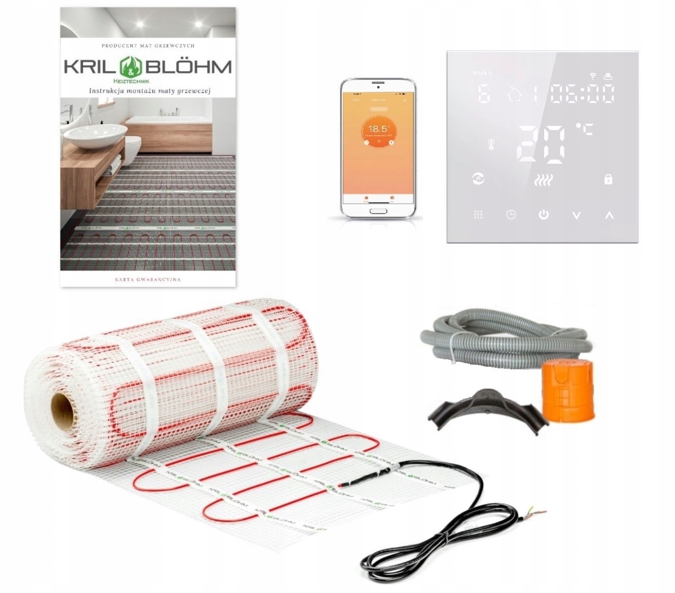 Mata Grzewcza Grzejna Pod Płytki Zestaw 150W/M2 12M2/H 607 Wifi Biały