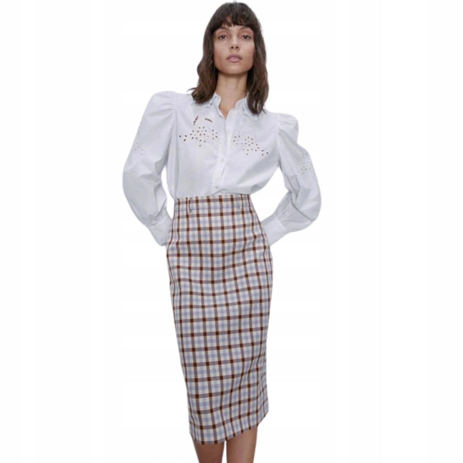 Sukně midi Zara s přiléhavým kostkovaným vzorem vel.