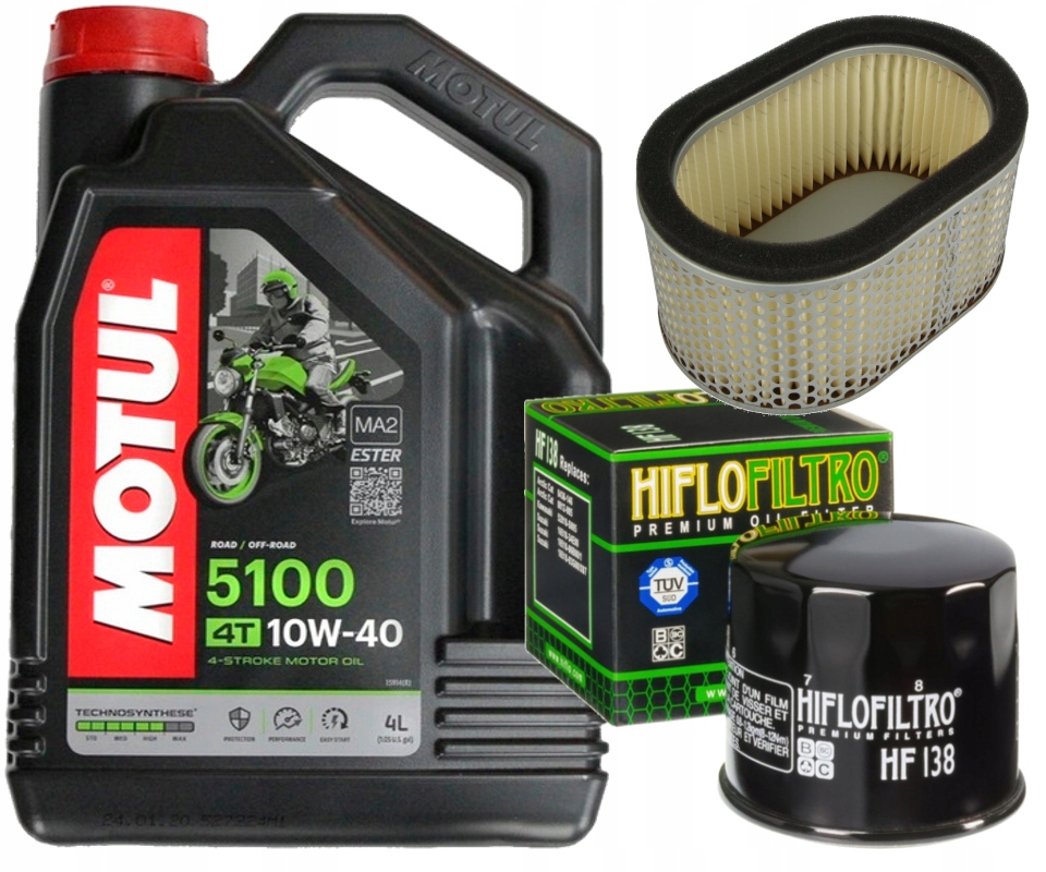 HF138 Zestaw Olej Motul 5100 10W40 4L Filtry Suzuki Gsxr 600 750 97-00 Srad
