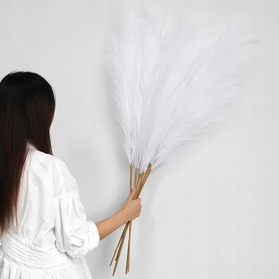 Levně 5 X Umělá Tráva 113 CM Bílá Nadýchaná Pro Zdobení Obývacího Pokoje Patio