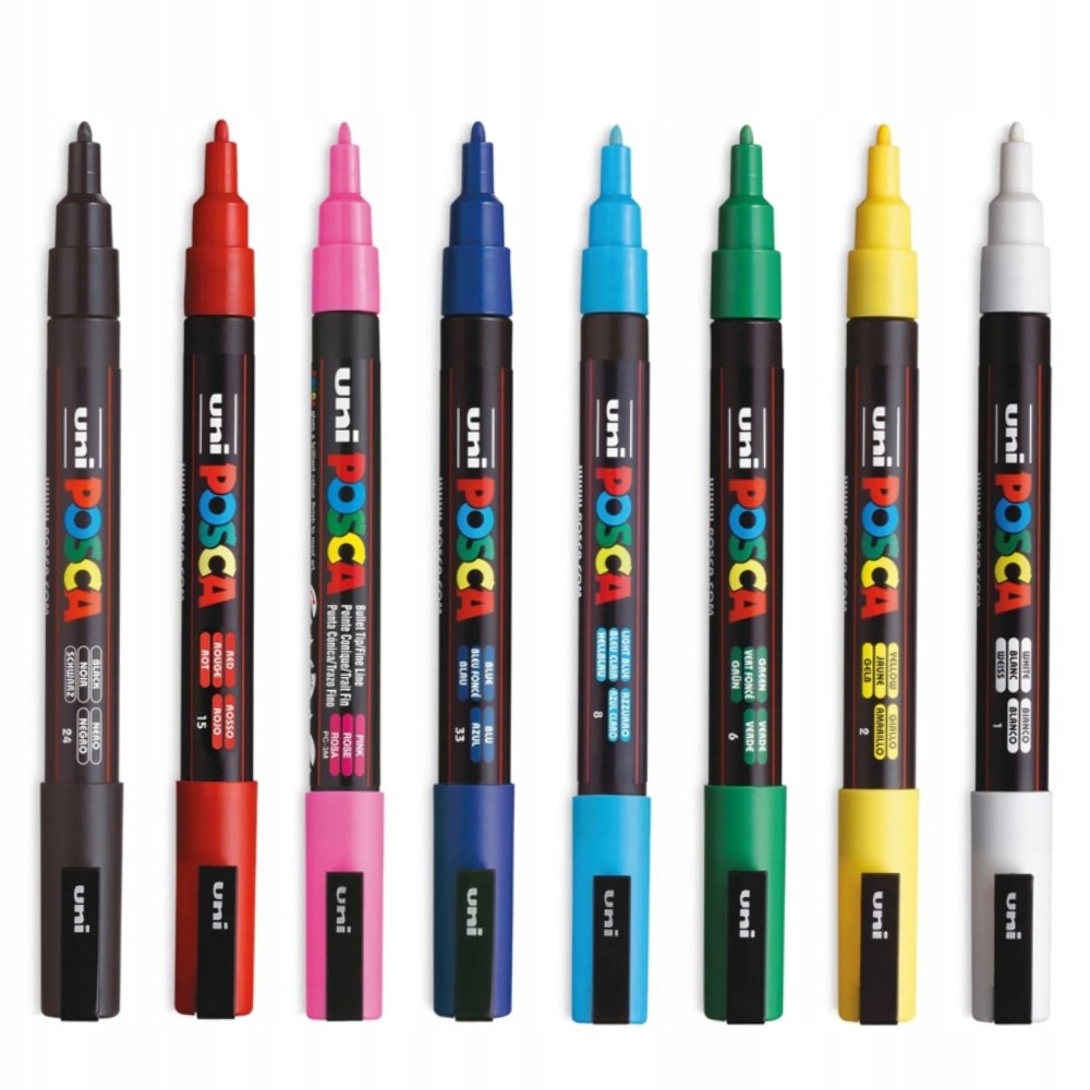 Markery Akrylowe Uni Posca PC-5M Zestaw 8 Szt 1,8MM-2,5MM Kolorowe Biały