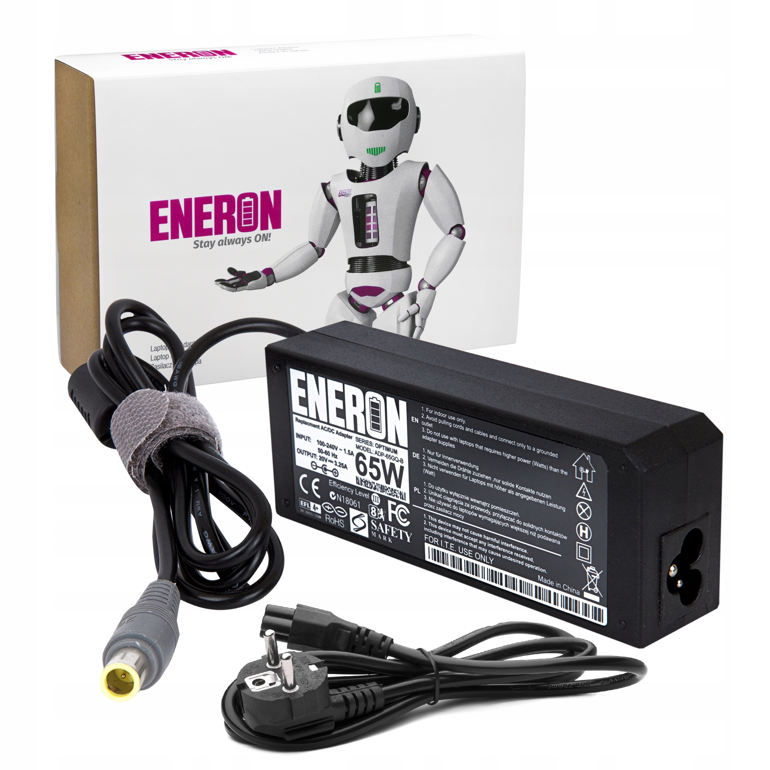 

Zasilacz Lenovo 20V 3.25A 65W wtyk 79x55mm +kabel