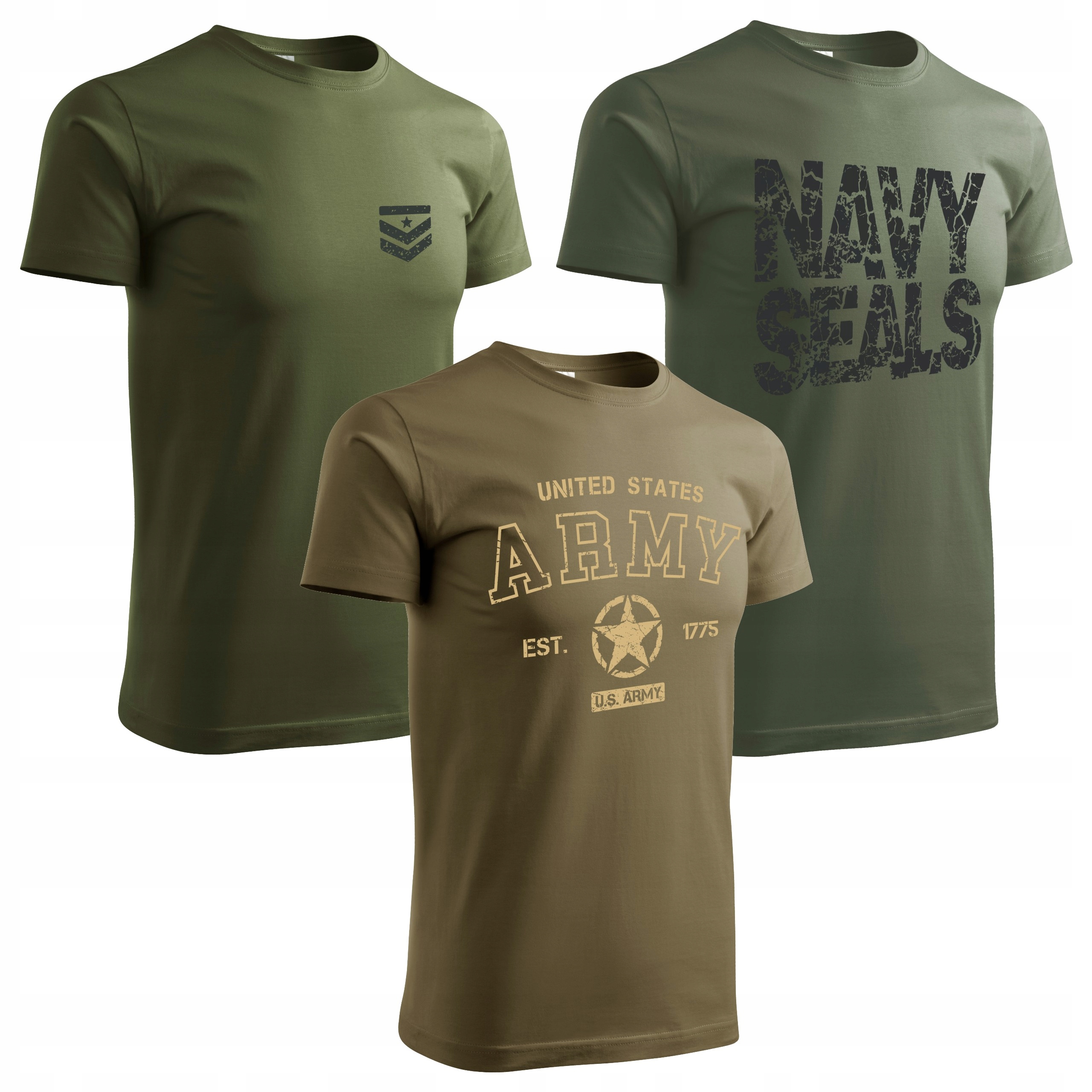 Koszulka męska zestaw 3pak T-shirt komplet militarne stonowane 3szt.