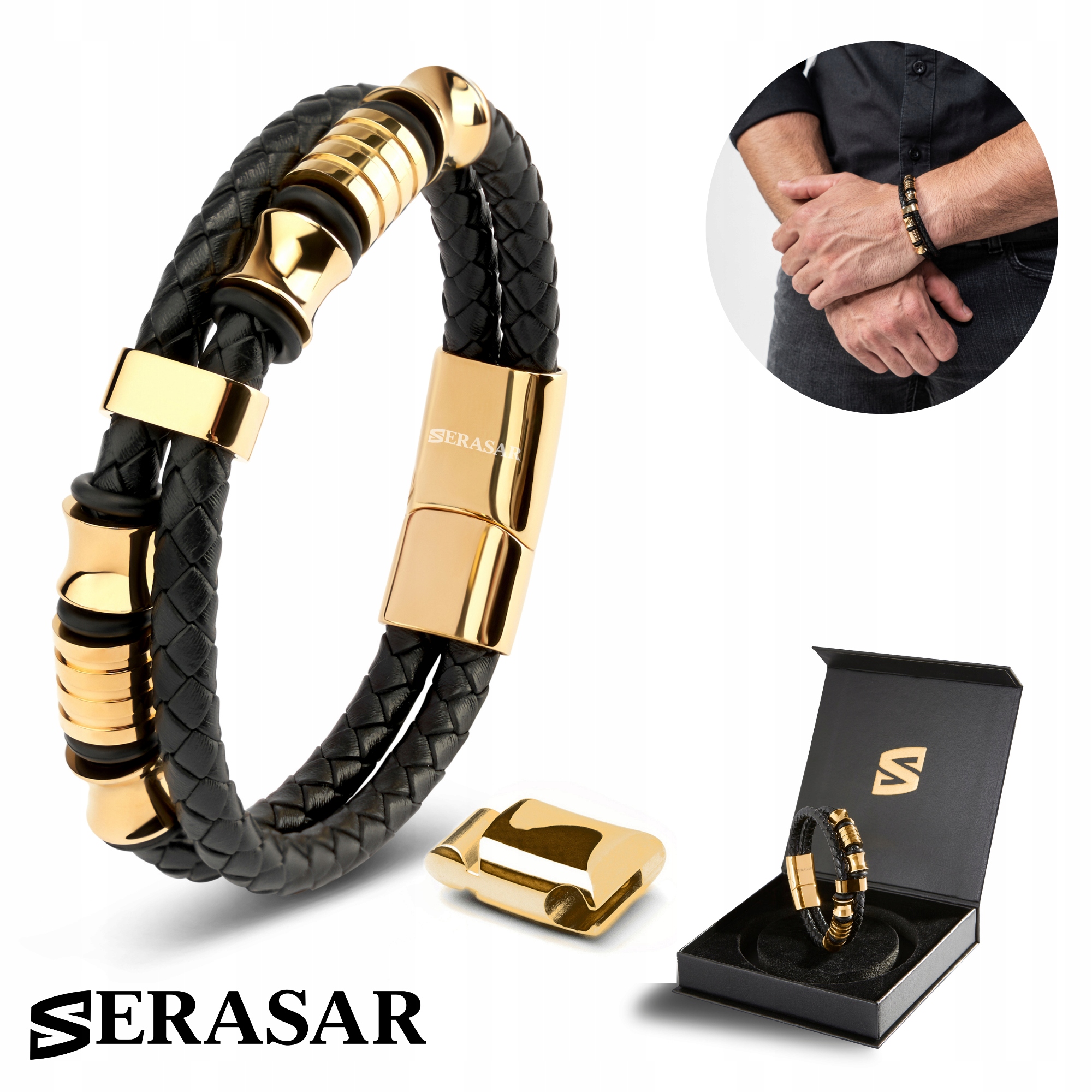 Pánský kožený náramek [Spirit] Zlatý