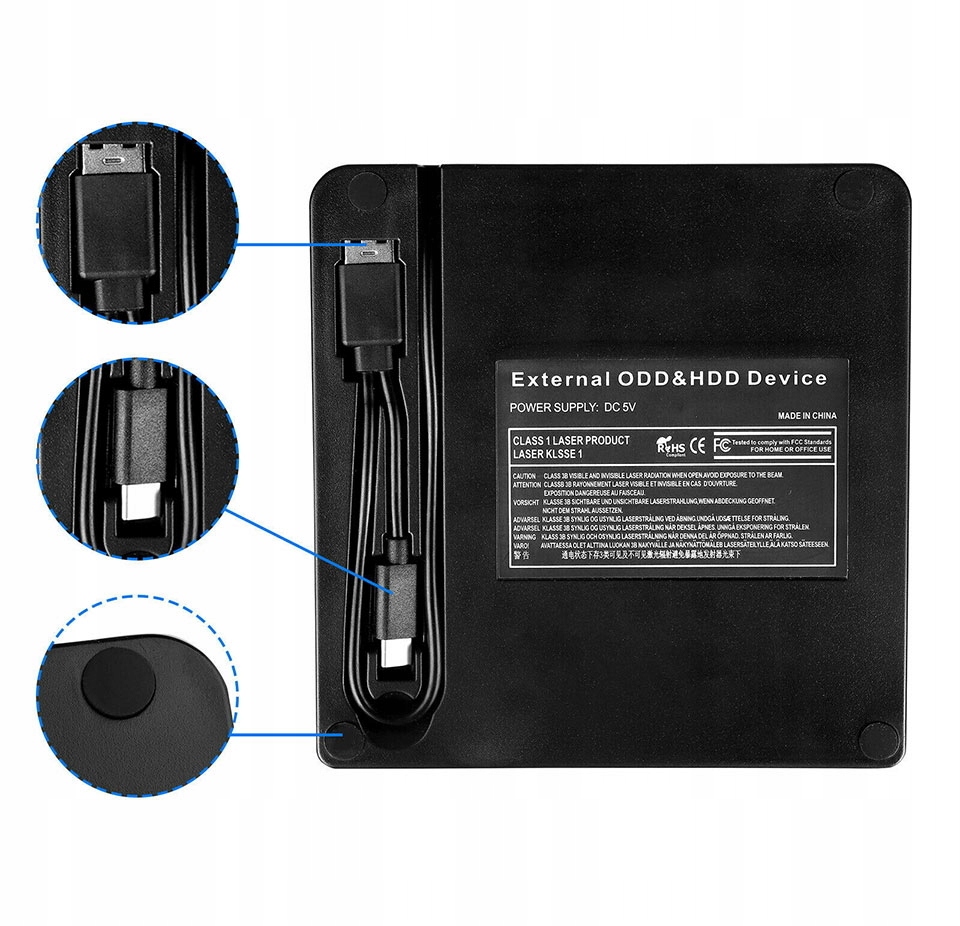 Zewnętrzny napęd optyczny nagrywarka CD-R DVD-RW z USB 3.0 C do laptopa Interfejs USB 3.0