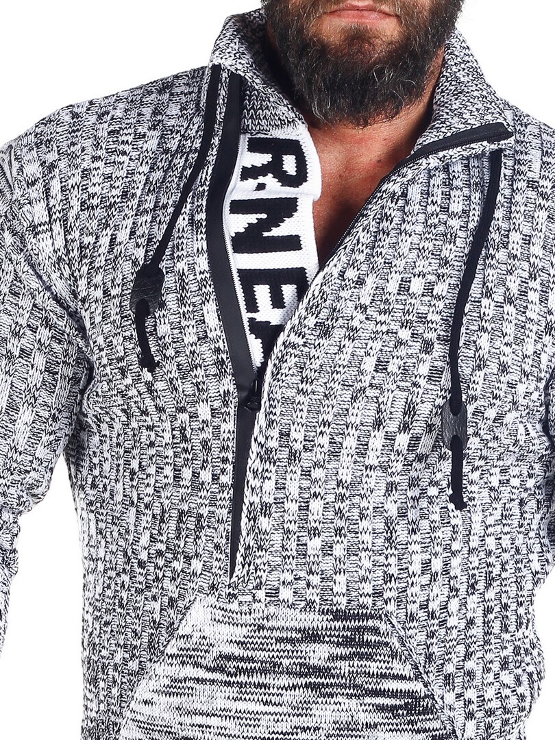 SWETER MĘSKI GRUBY GOLF ROZPINANY STÓJKA SZARY - 4XL Rozmiar 4XL