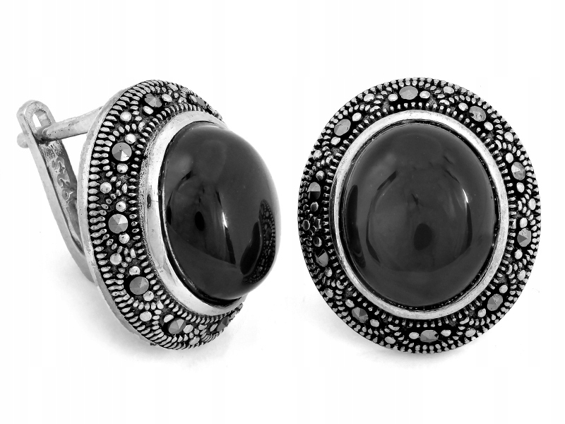 Velké stříbrné náušnice 925 rhodiované s černým kamenem, elegantní pro ni