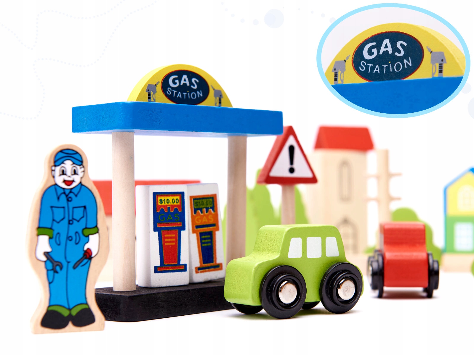 Kolejka drewniana pociąg tor samochodowy 70 elementów Długość torowiska 1100 cm