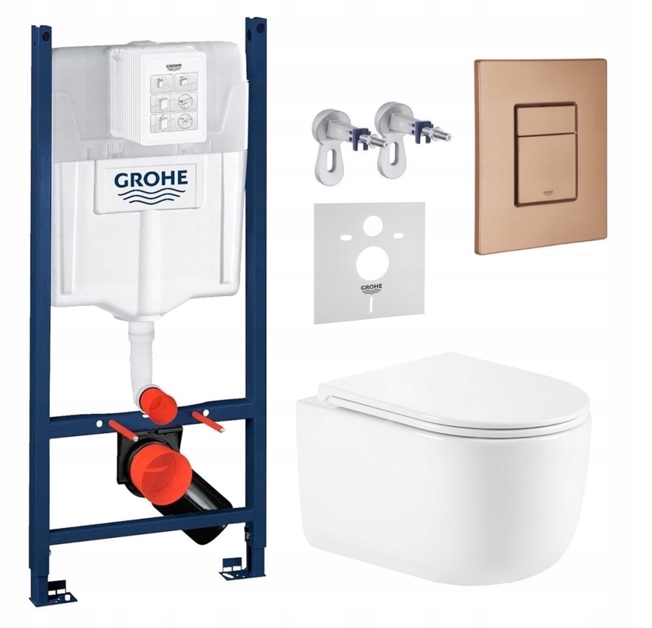 Wc sada Grohe s Wc misou Lesna a tlačidlom, brúsená meď Fresh