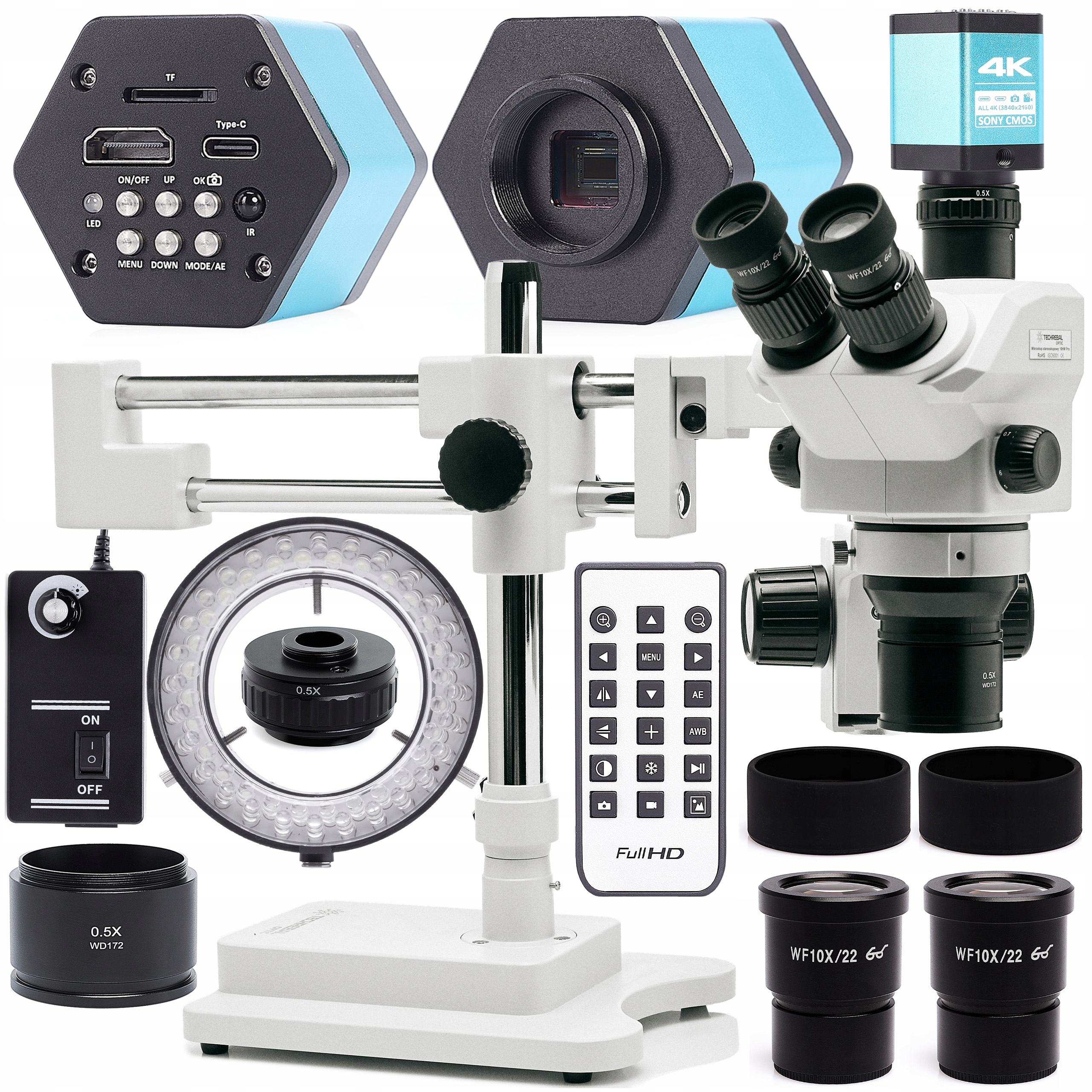 Optický Stereoskopický Mikroskop Techrebal 10HW Pro 7-60X Kamera 144x Led