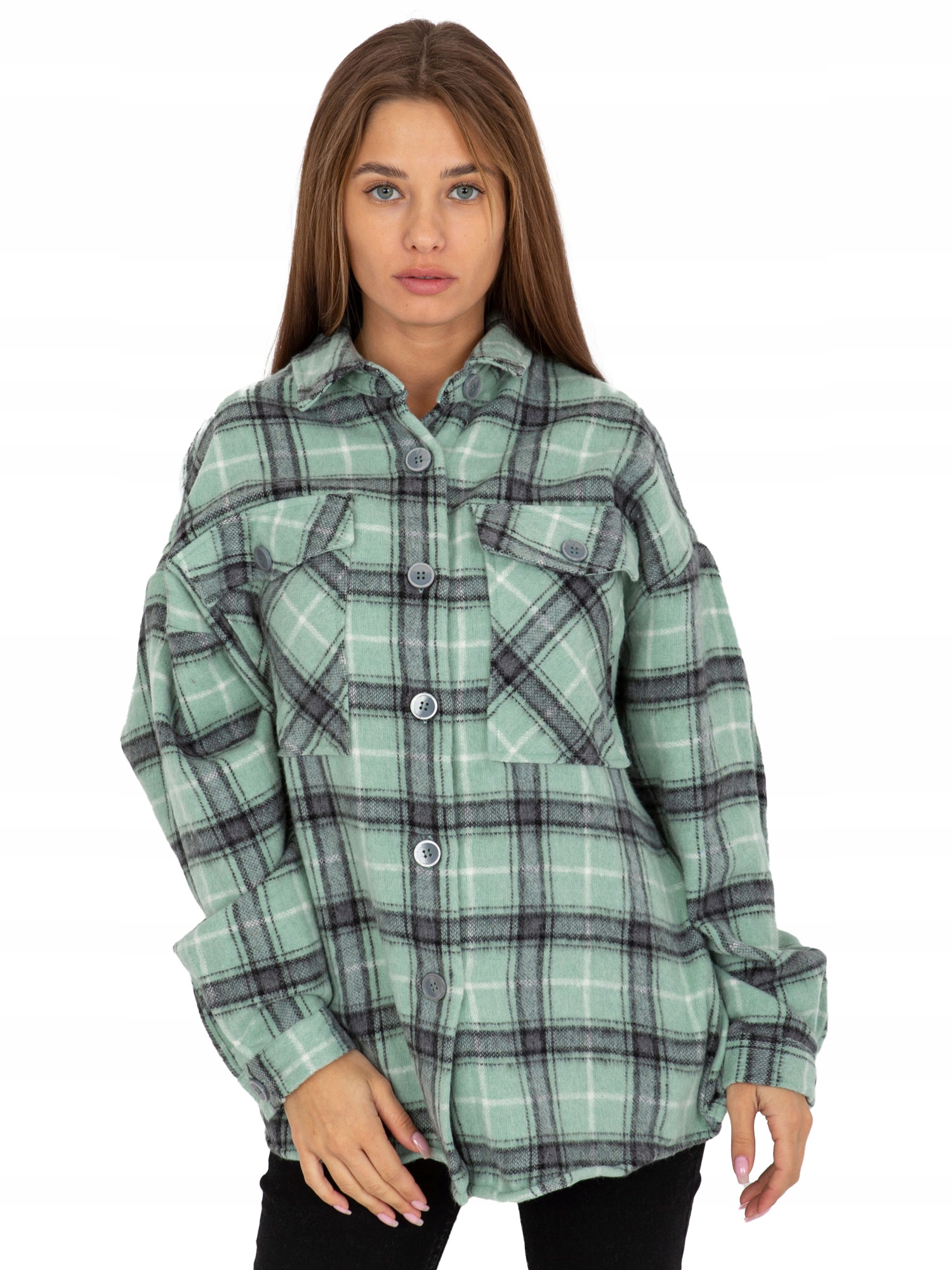 KOSZULA damska WIERZCHNIA w kratę na guziki - S