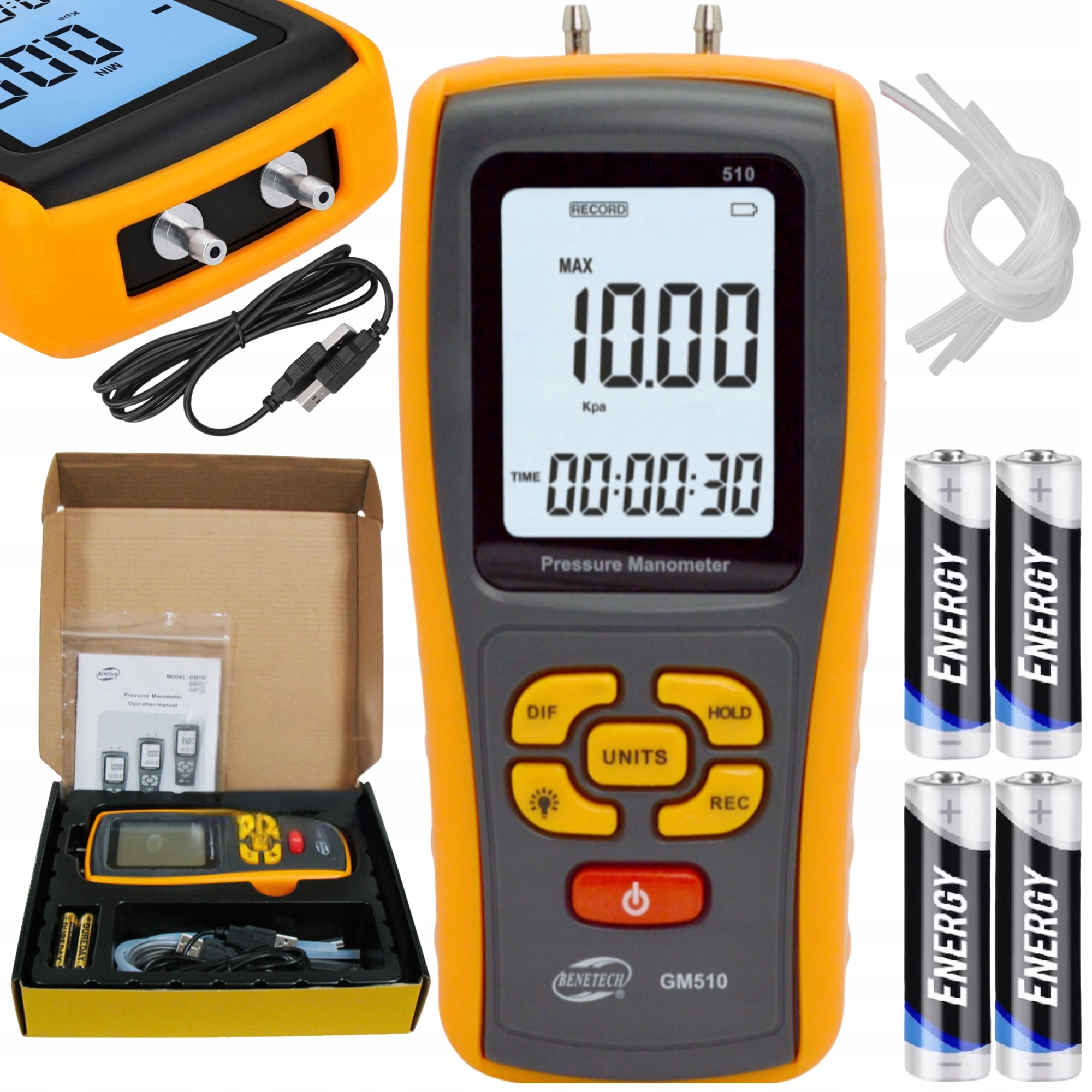 Digitální Manometr, Tlakoměr, Tester Podtlaku 0 – 0.100 Barů Usb