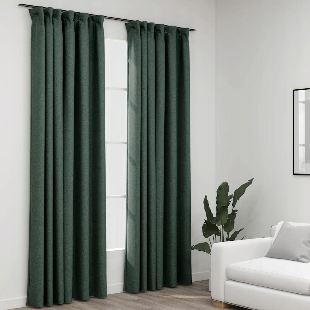 Petrashop Zatemňovací závěsy s háčky vzhled lnu 2 ks zelené 140 x 225 cm Z