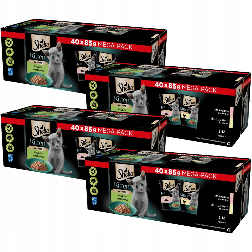 Levně Sheba Vlhké krmivo pro koťata, výběr příchutí v omáčce 85 g x 40 kusů x 4 kusů