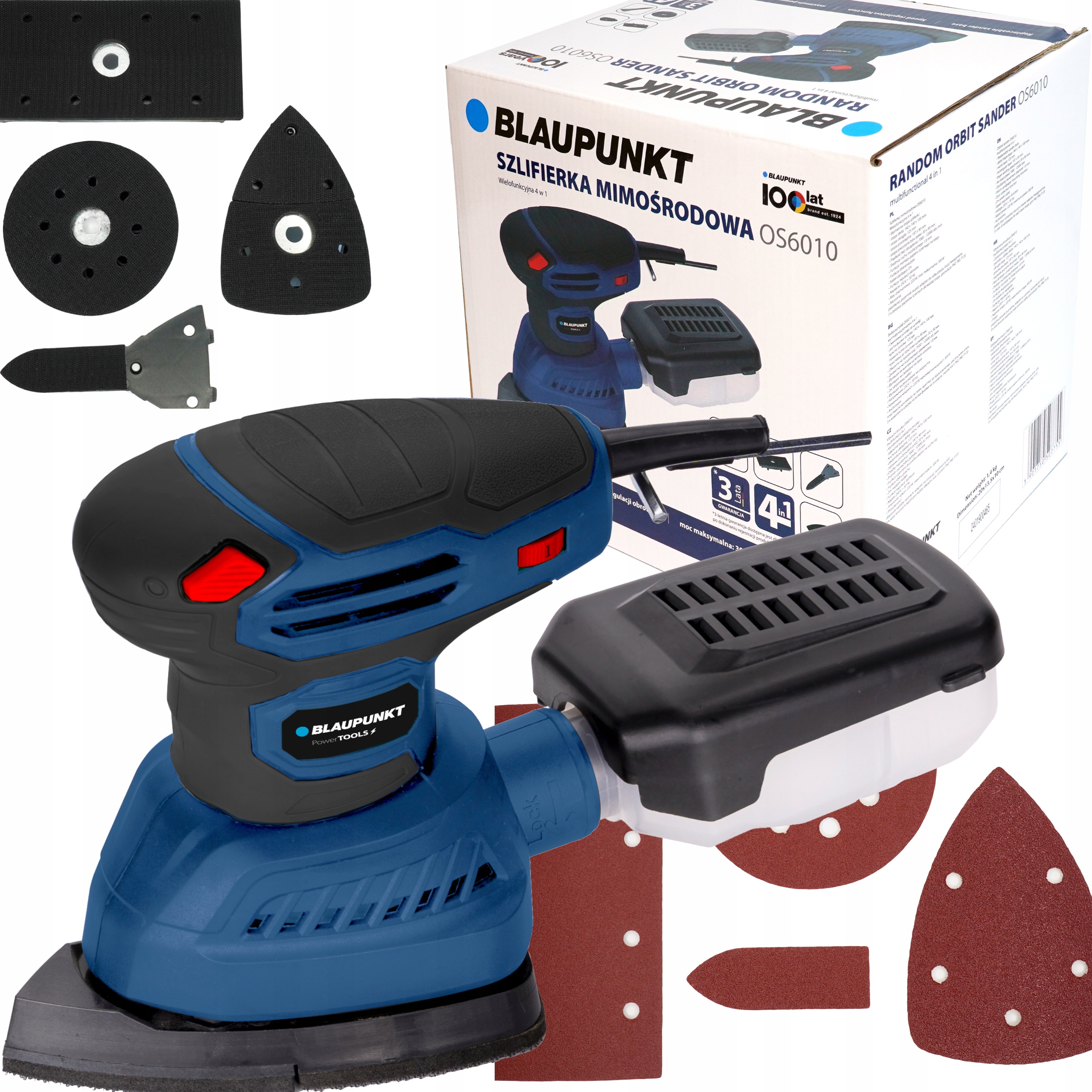 Szlifierka minośrodowa 4w1 Blaupunkt OS6010 regulacja obrotów, delta