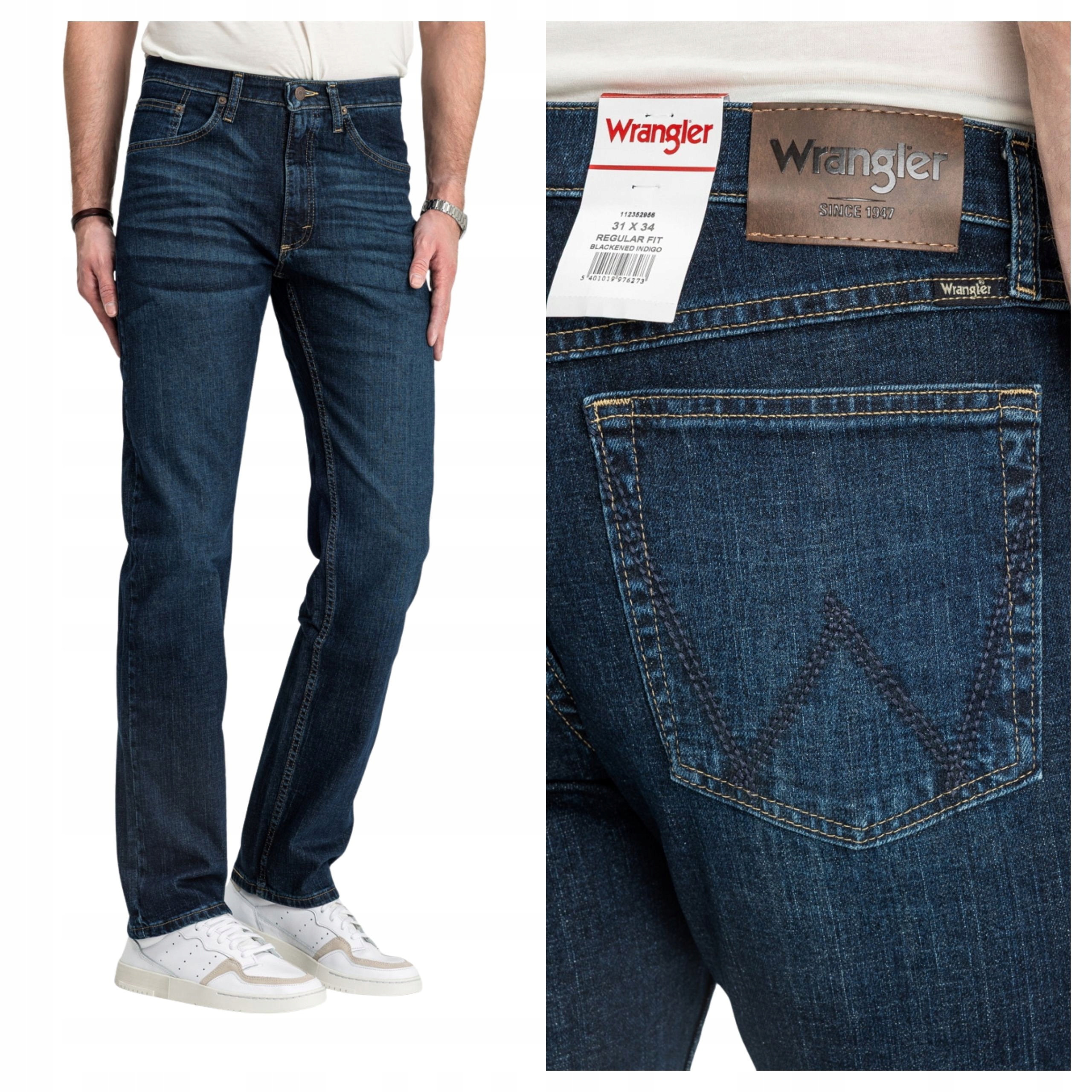 Pánské džínové kalhoty Wrangler Regular Fit Tmavě modré Jednoduché džíny W36 L32