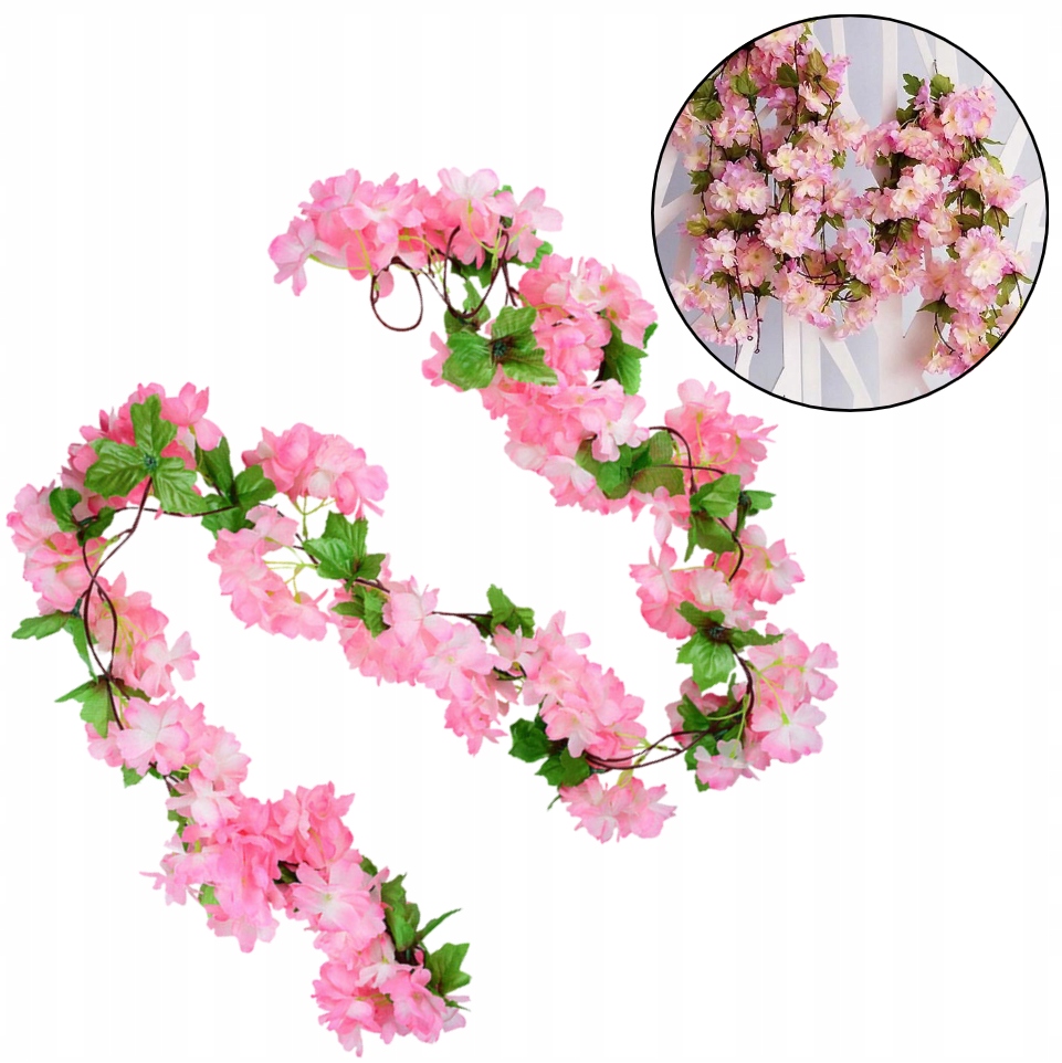 GIRLANDA Z KWIATÓW WIŚNI KWIATOWY ZWIS SZTUCZNE KWIATY NA TARAS 2,2m WIŚNIA