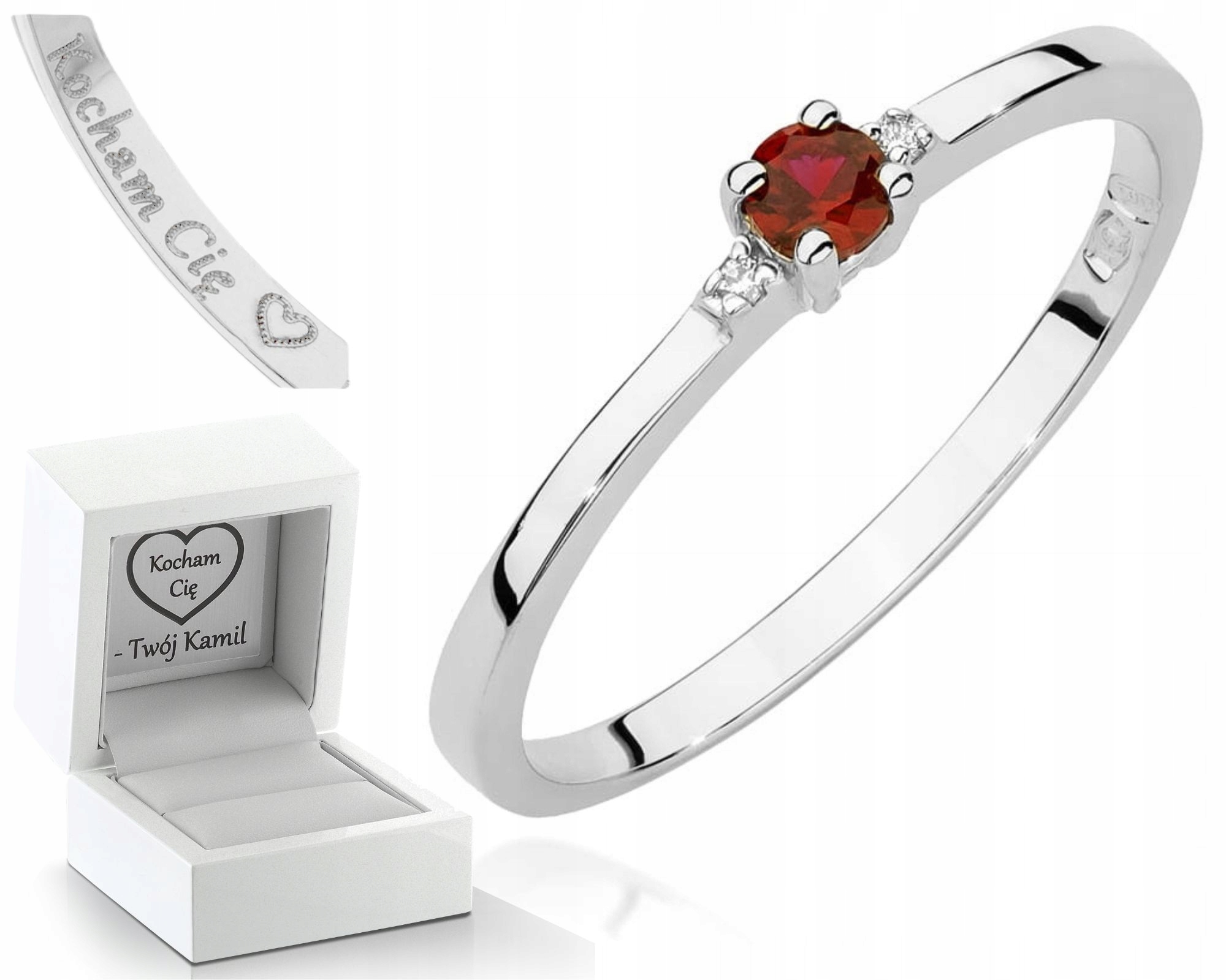 Zásnubní Prstýnek S Rubíny A Diamanty, Bílé Zlato 585, Gravírování