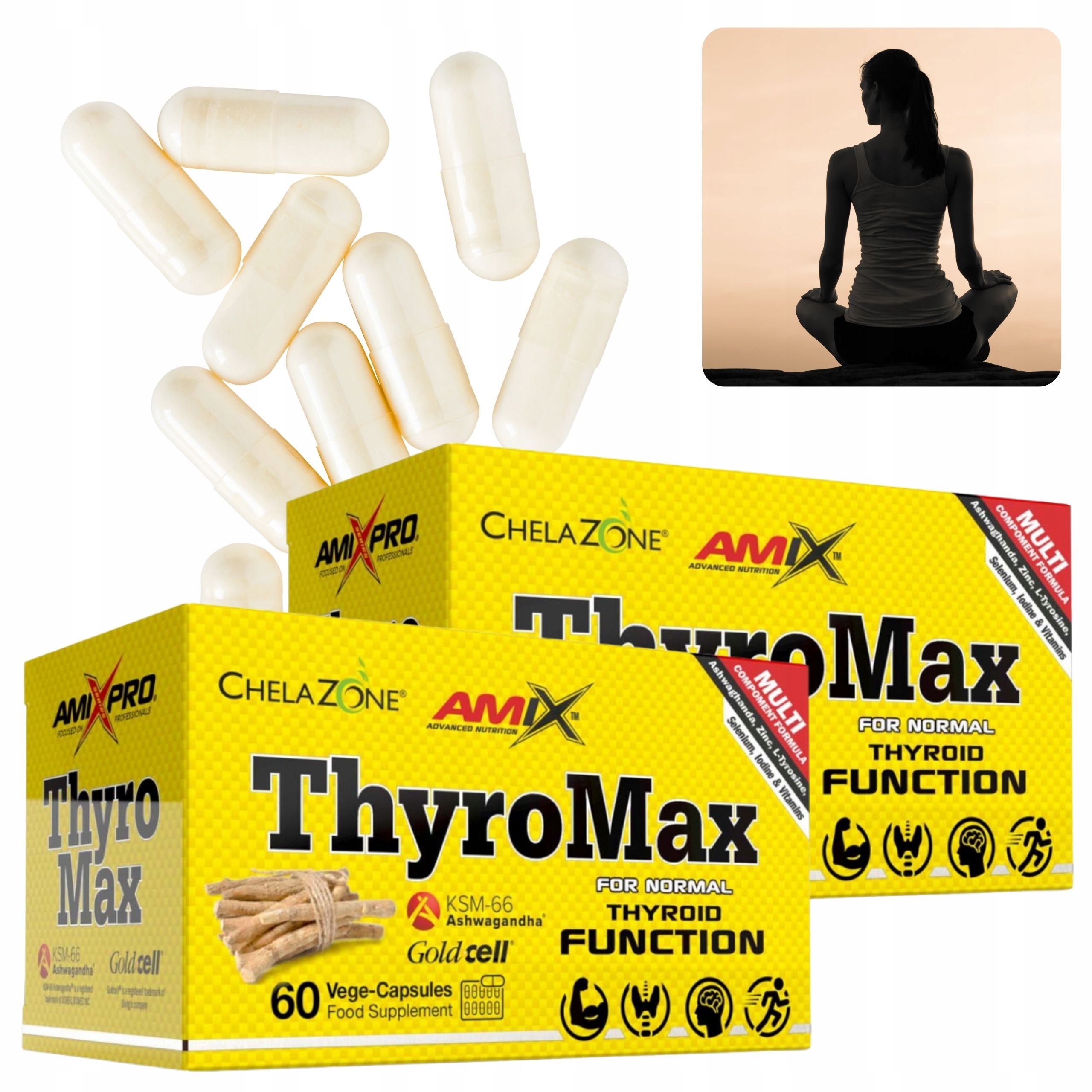 Ashwaganda Vitamín B1 B6 B12 Vitamíny na stres a únavu Jód Zinek Selen