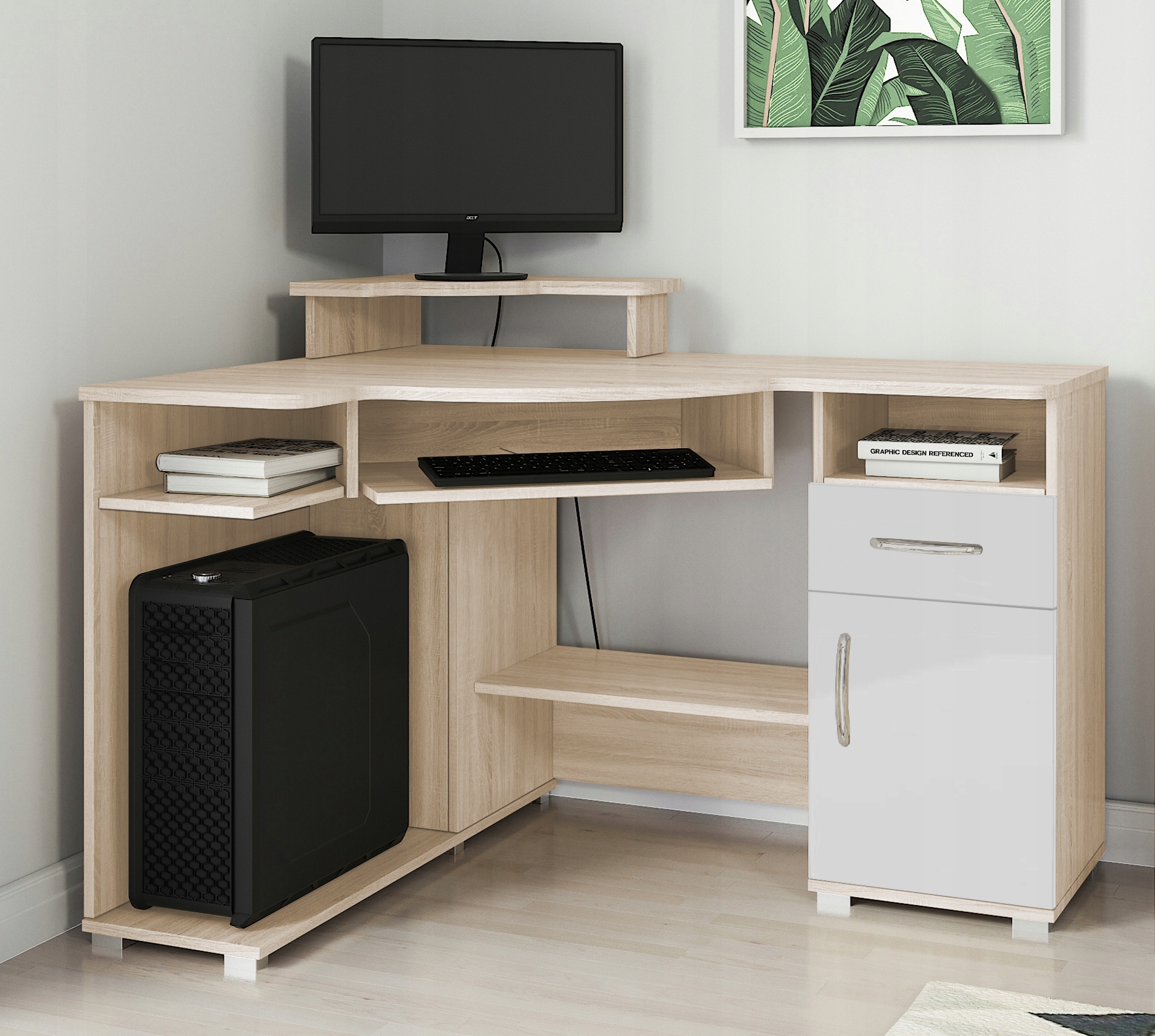 Pojemne Biurko narożne ROT/ półki, szuflady Wybór Głębokość mebla 92 cm