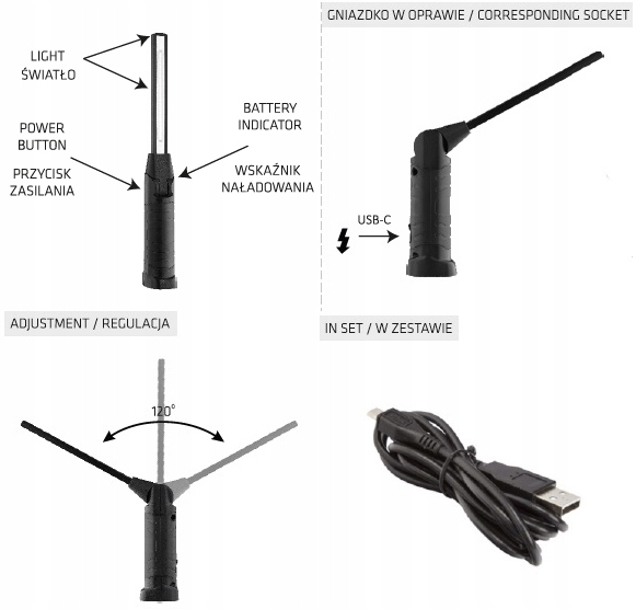 Lena Oprawa ręczna diodowa Lampa warsztatowa CRANE COB LED Marka LENA