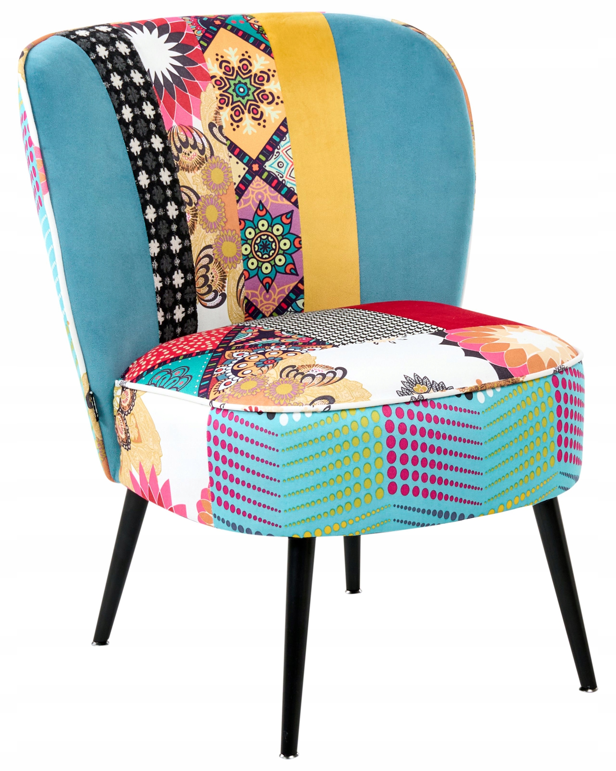 Fotel tapicerowany patchwork bez podłokietników niebieski