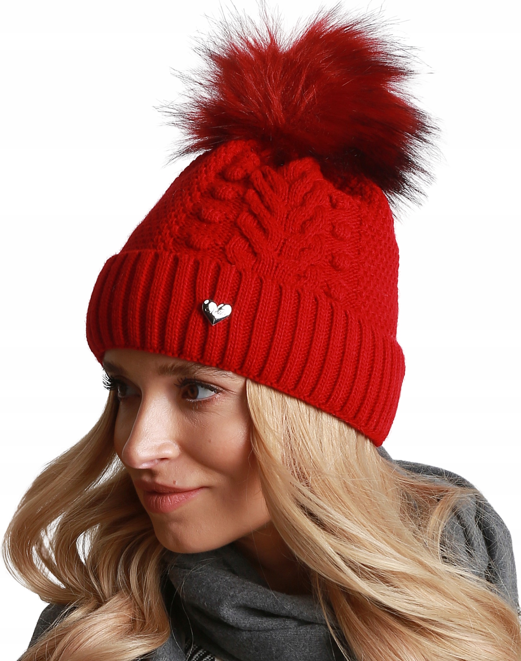 

Gruba Elegancka Czapka z pomponem V6 Czerwona