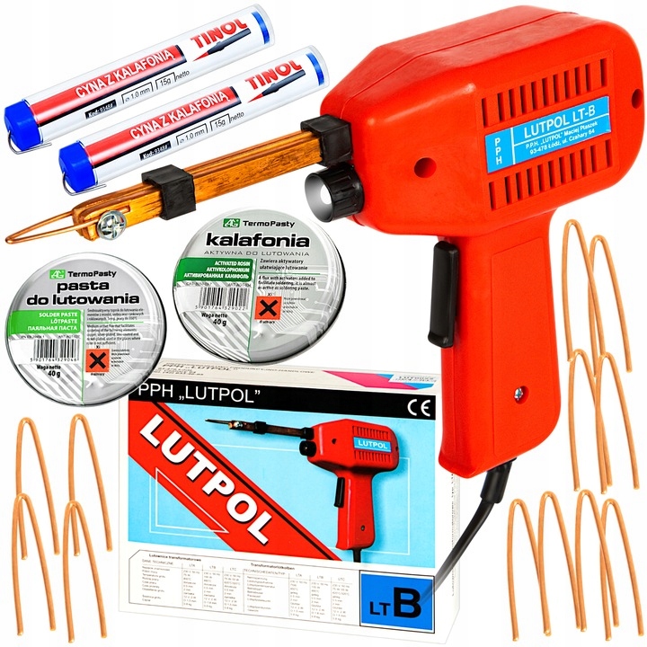 LUTOWNICA TRANSFORMATOROWA 100W PISTOLET CYNA PASTA GROTY KALAFONIA ZESTAW