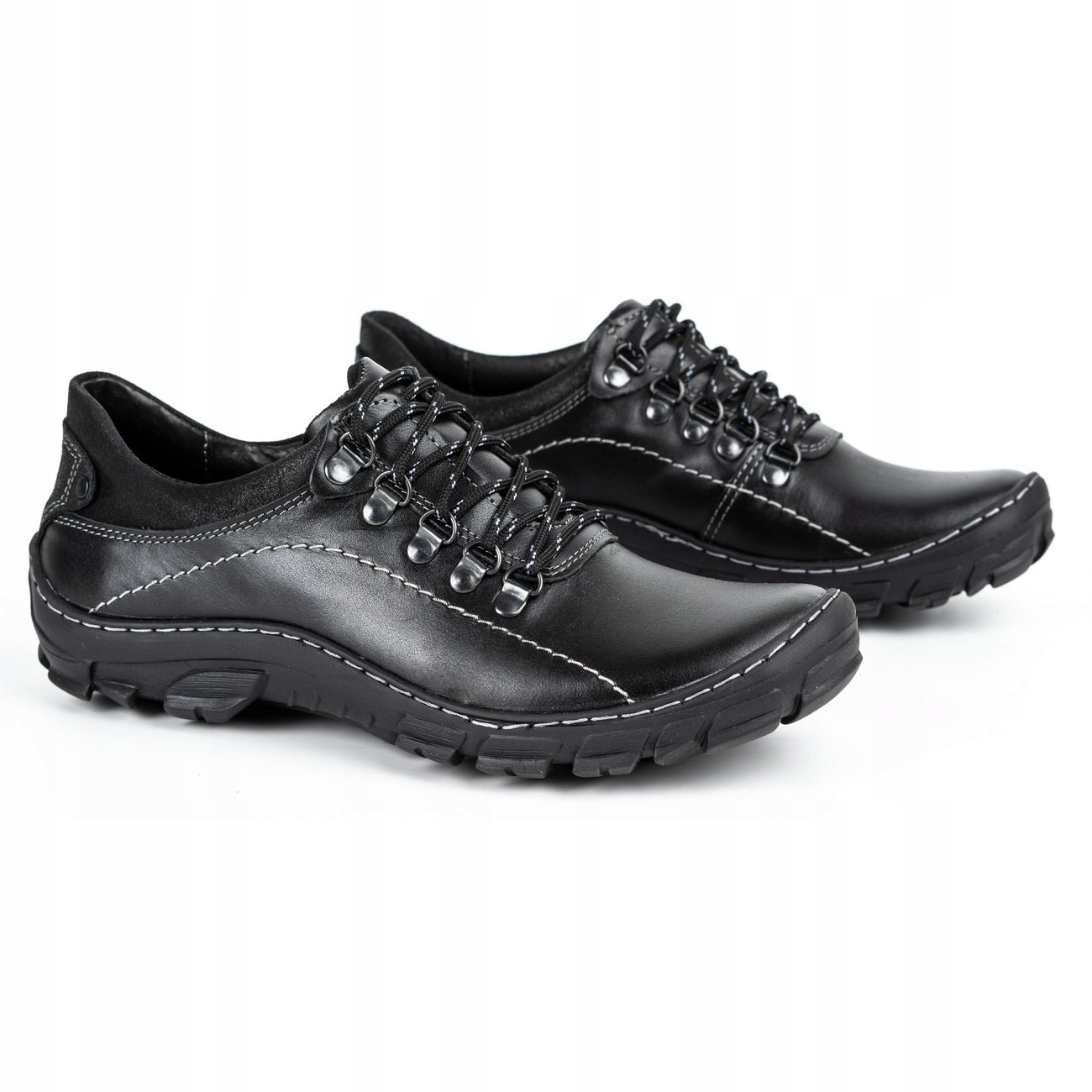 Pánské trekové boty kožené šněrovací Polské 700 černé 41