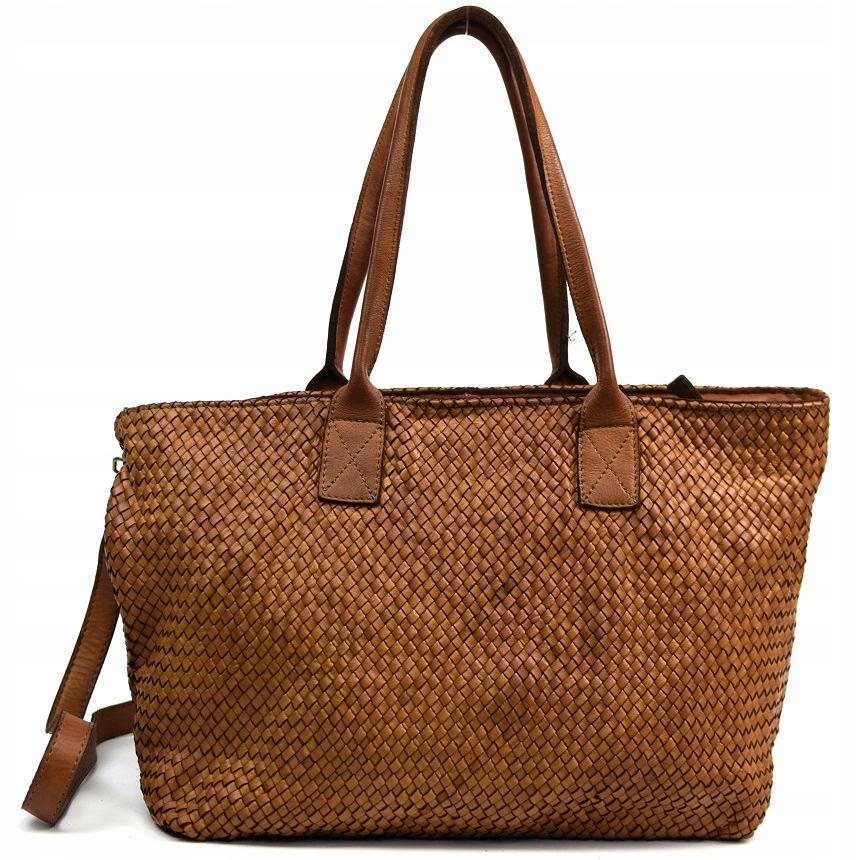 TOREBKA SHOPPER SKÓRA NAT PLECIONA BRĄZOWA LUX 983 Marka Borse in Pelle