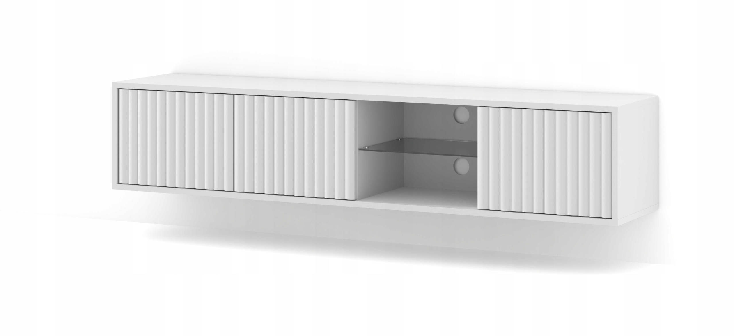 Rtv skříňka Mita 156 cm závěsná, frézovaná, bílá matná