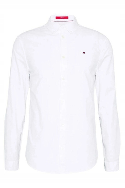Tommy Jeans pánská košile Slim Fit bílá, dlouhý rukáv, velikost S