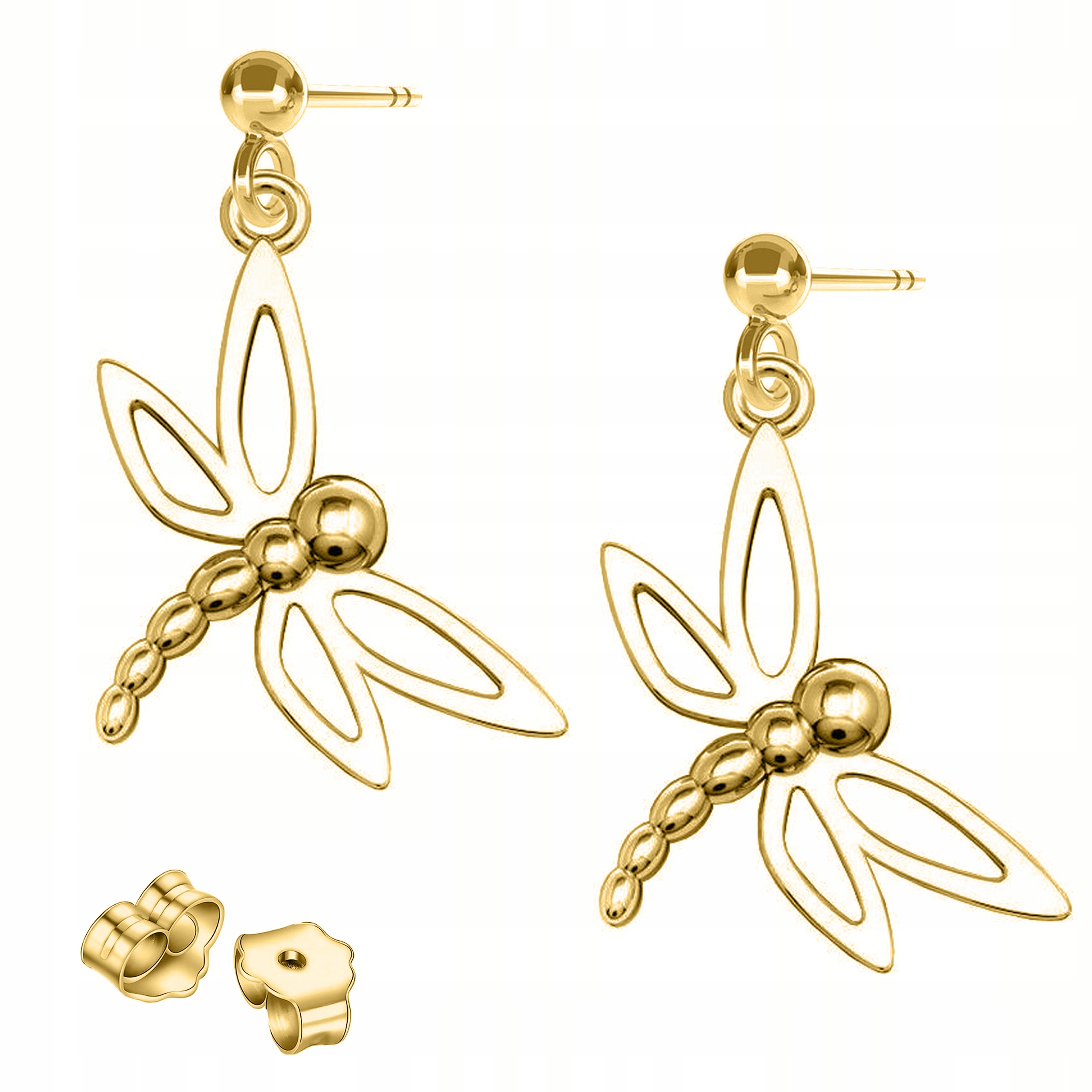 Zlaté Náušnice s vážkami na tyči Vážky Hmyz Motýli Stříbro 925