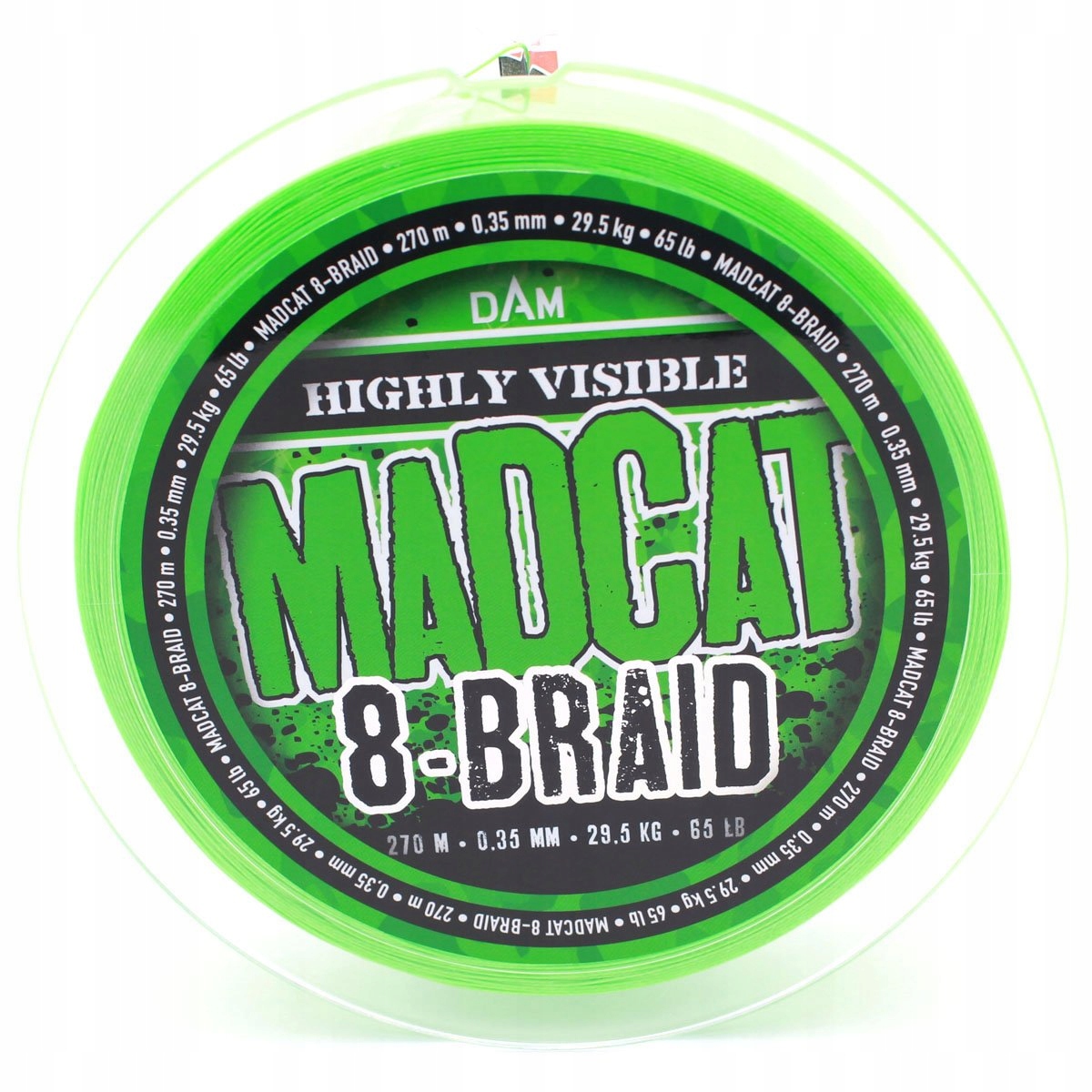 Šňůra Madcat 8-Braid 270M 0.35MM 29.5KG 65LBS Hi Vis Yellow