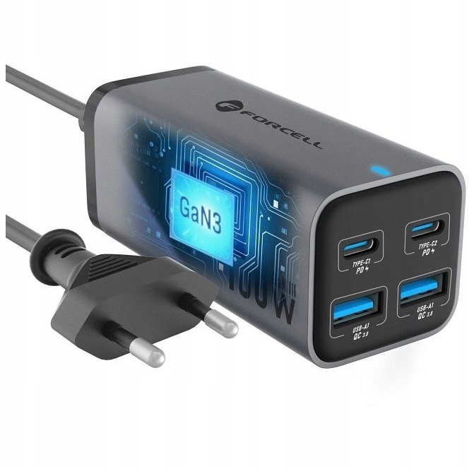 Stolní nabíječka nabíjecí stanice Forcell 100W 2x Usb-c 2x Usb-a Pd Qc GaN