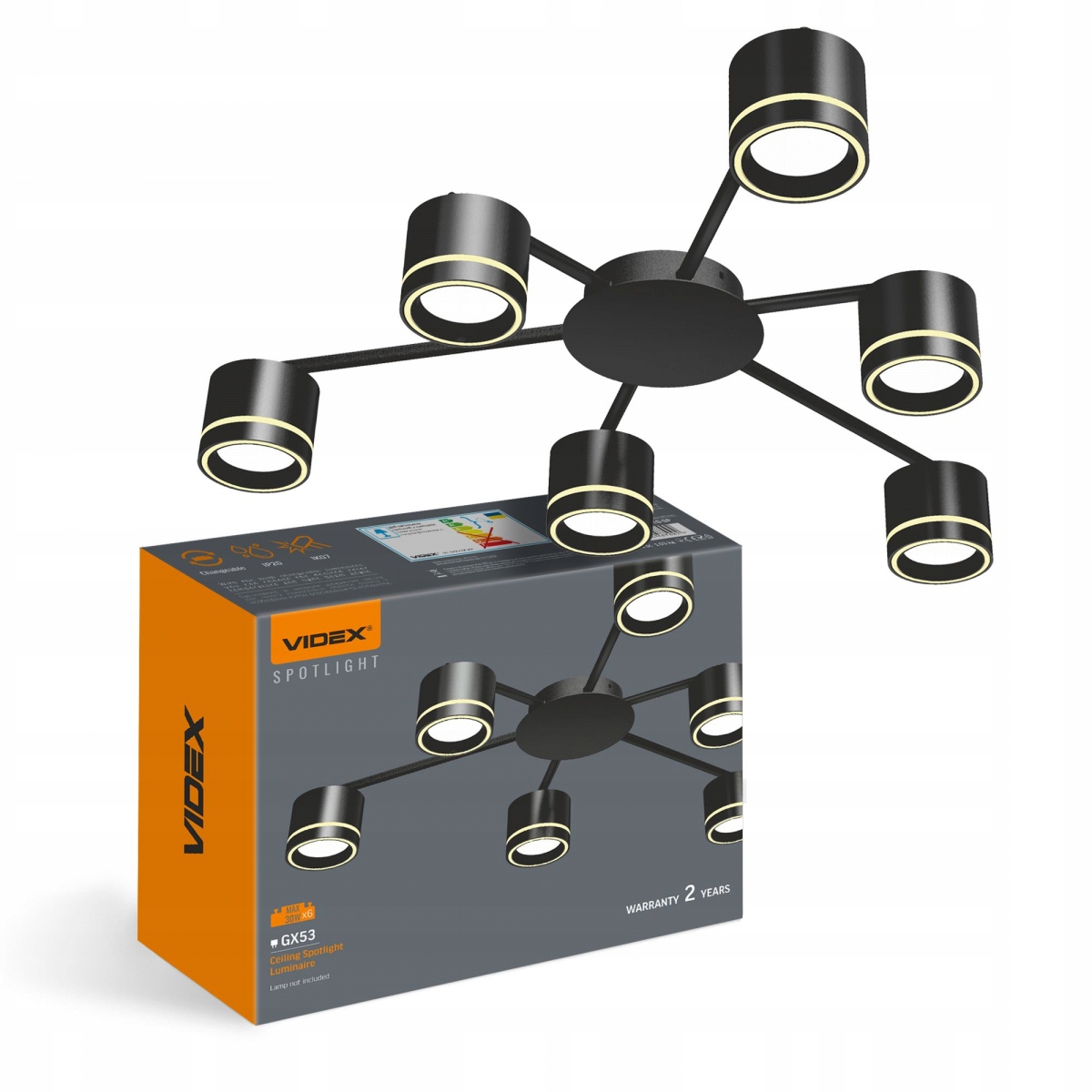 Stropní bodové svítidlo Videx pro 6 žárovek GX53 VL-SPF21B-BP