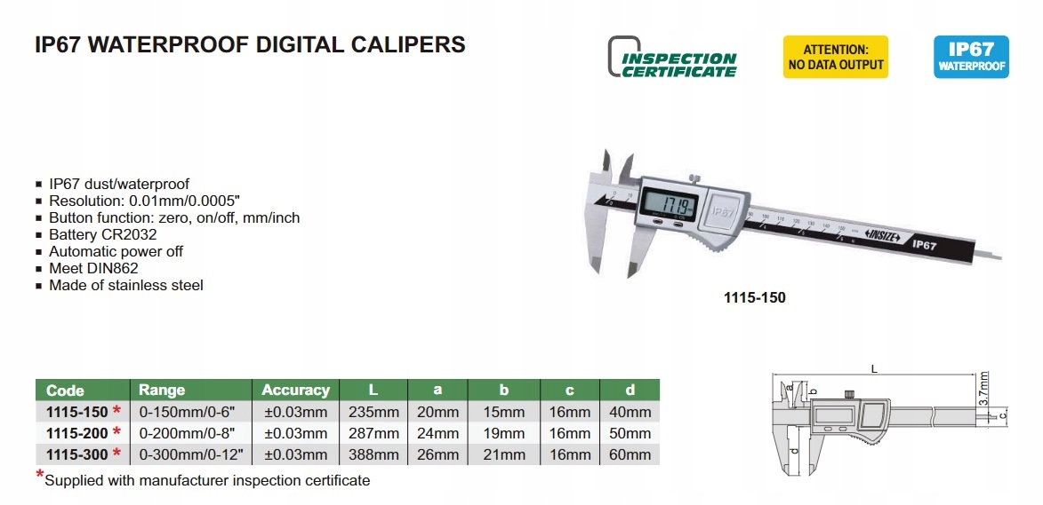 NOWOŚĆ metalowa suwmiarka z IP67 od Insize zakres 200mm 1115-200 Marka Insize