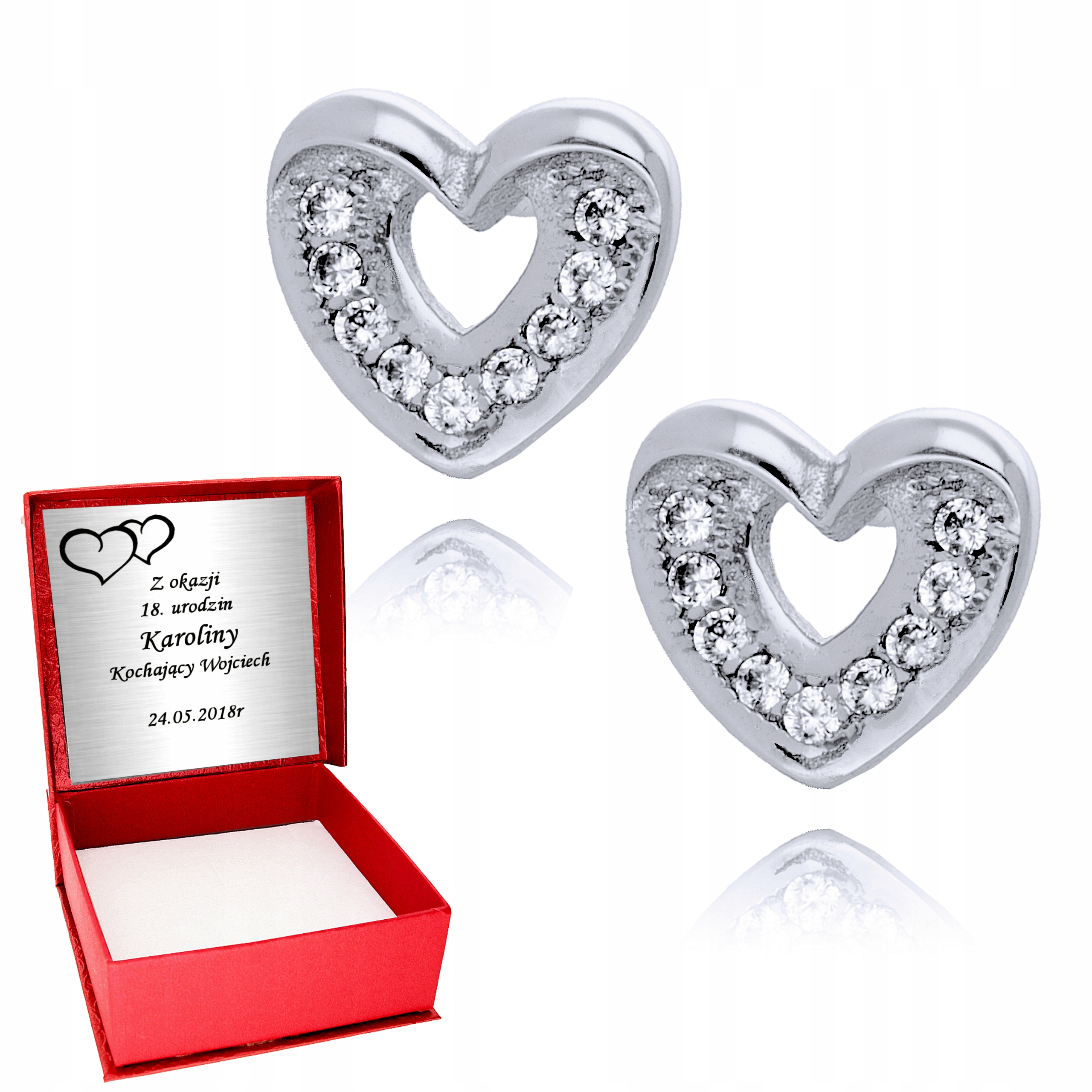 

Srebrne Kolczyki 925 Serca Serduszka Grawer