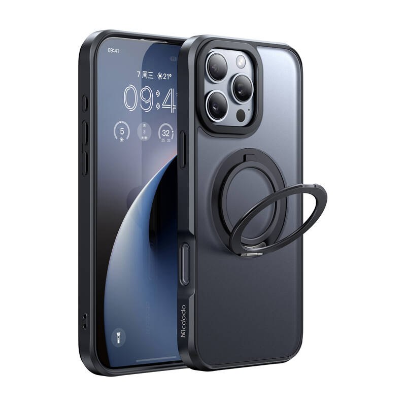 Etui Mcdodo PC-4933 do iPhone 16 Pro Max MagSafe stojak (czarne)