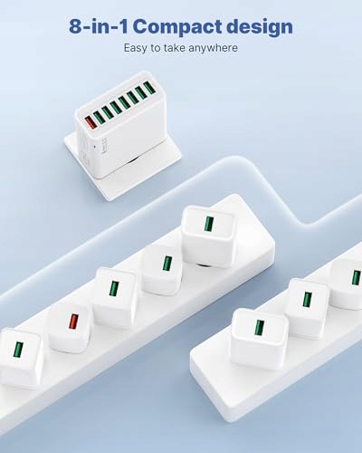 Ładowarka USB, 8 portów USB, wtyczka 40 W QC 3.0 SZYBKIE ŁADOWANIE — miniatura 5