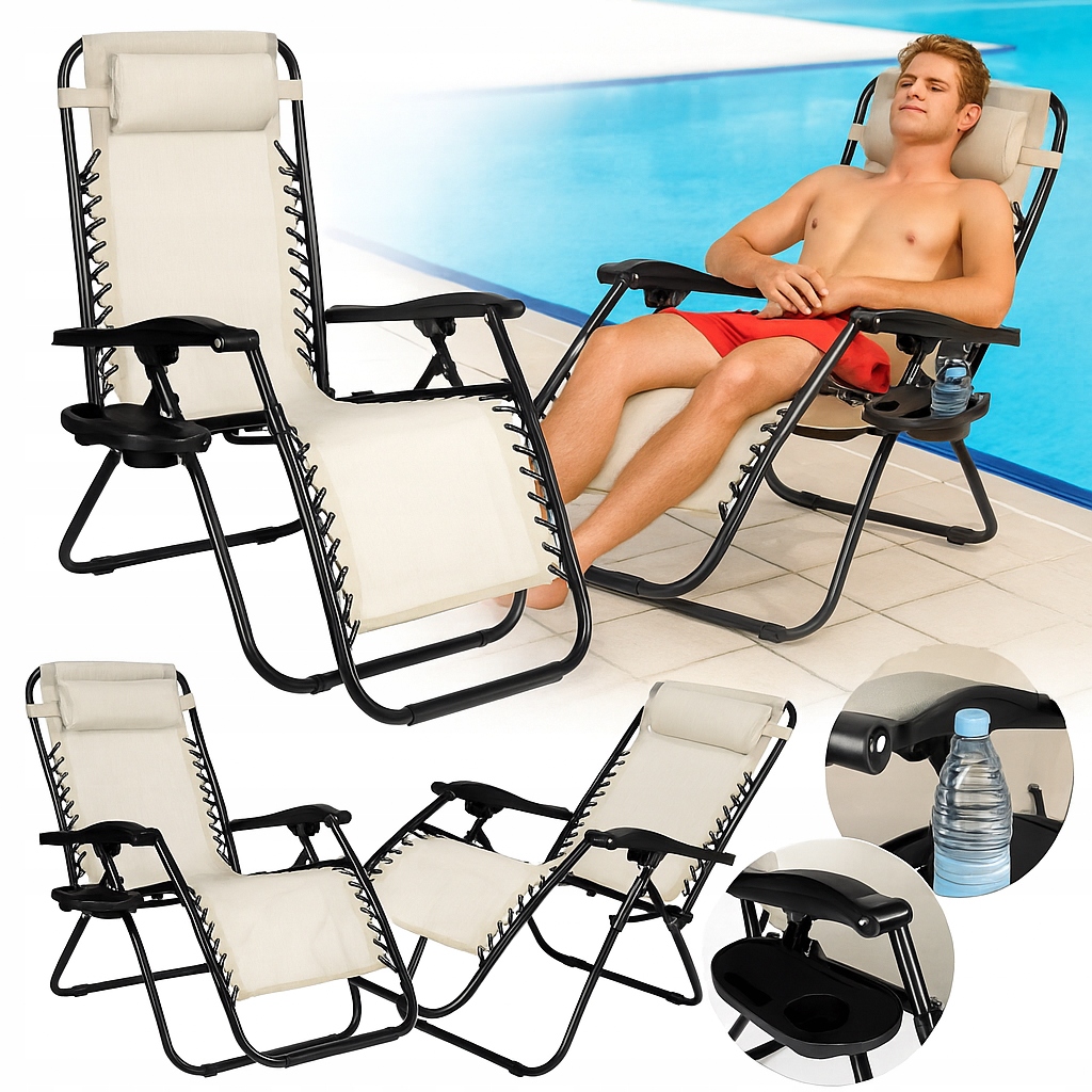 Leżak Ogrodowy Plażowy Fotel Składany Krzesło Tarasowe Balkon 2W1 Beżowy