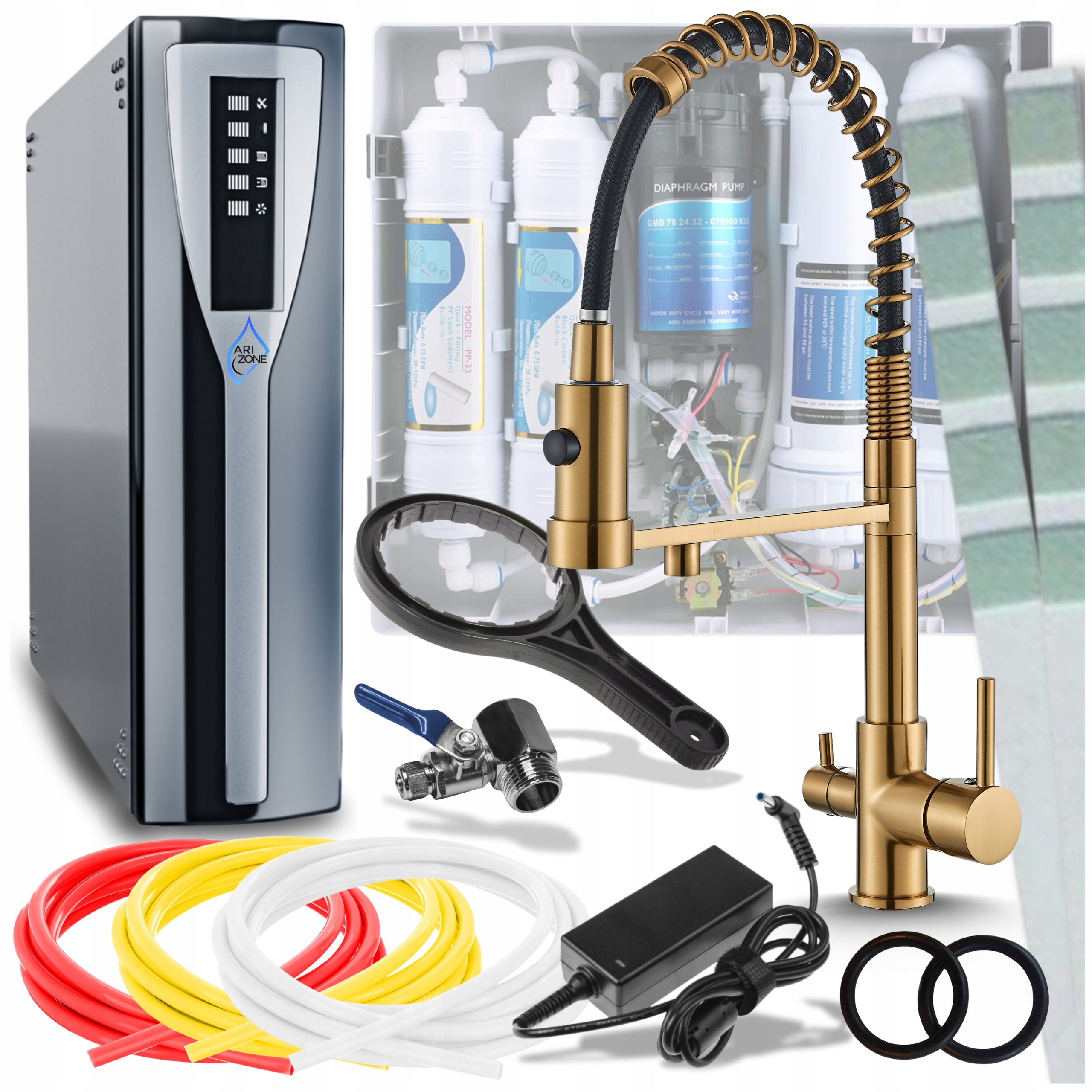 Systém filtrování vody Nanofiltr Baterie Zlatá Třícestná Kohoutek do kuchyně