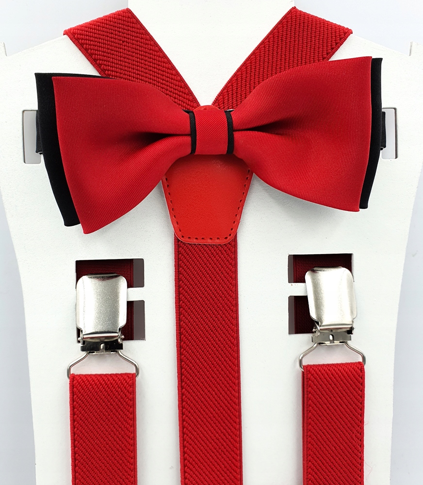 

Komplet Czerwone Szelki Z Muchą- Muszką I Poszetką