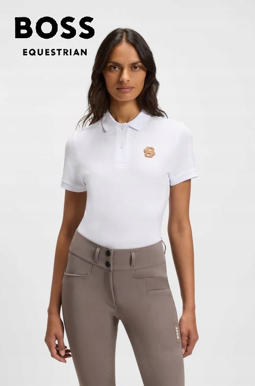 Koszulka polo jeździecka lekka oddychająca Mona Boss white biała Xs