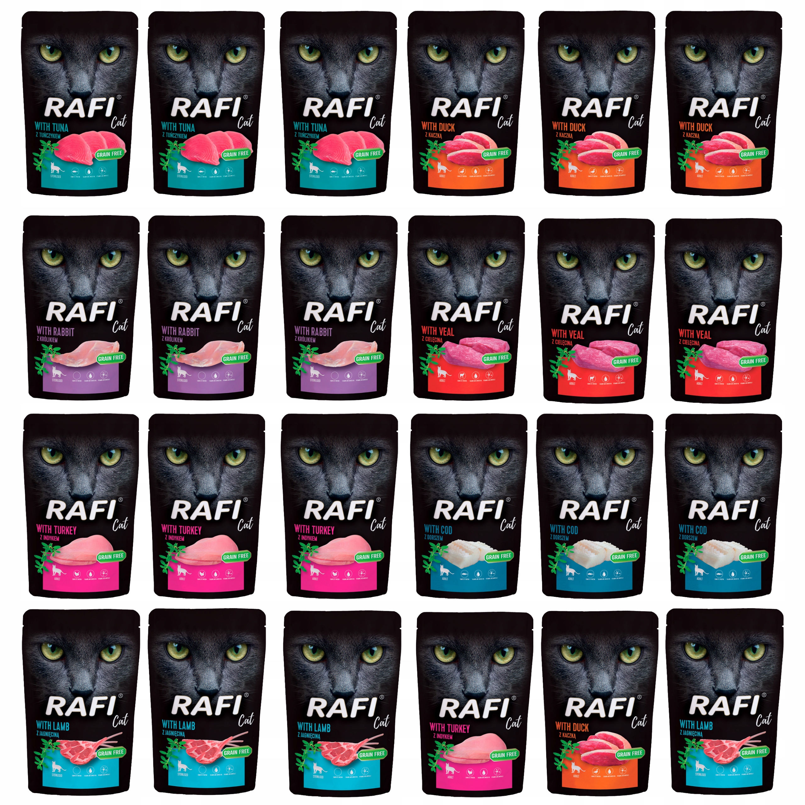 Rafi Cat Mokré krmivo pro kočky Dolina Noteci mix chutí 24 x 100 g bez obilovin