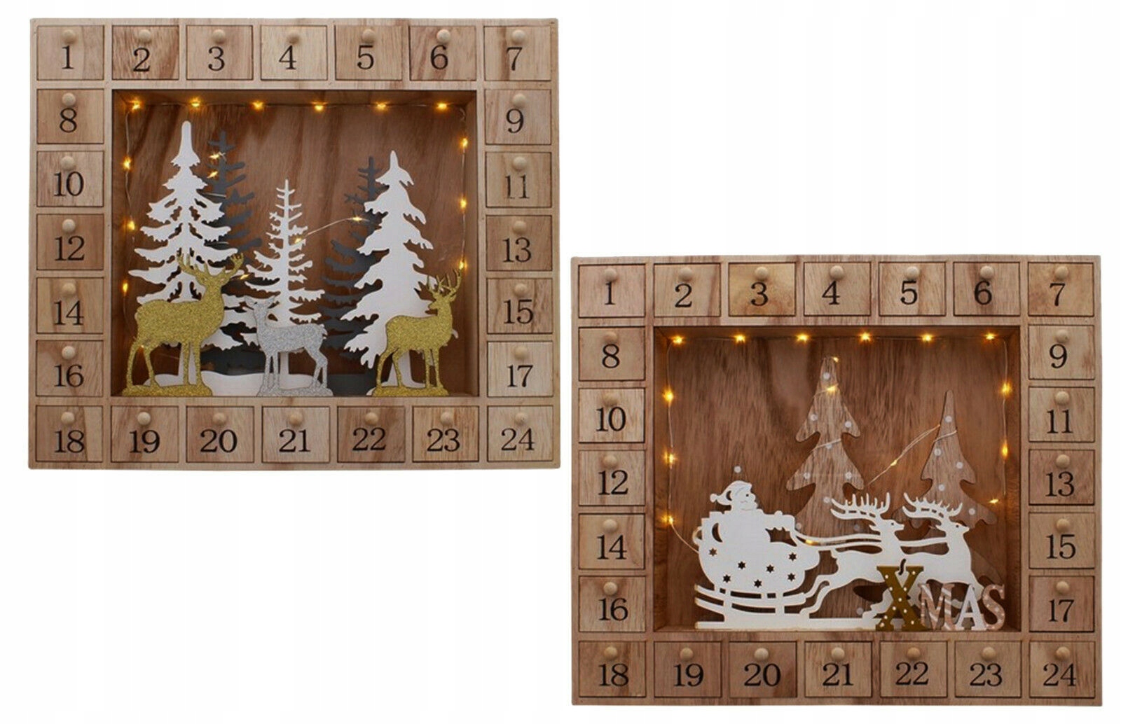 KALENDARZ ADWENTOWY Z OTWIERANYMI OKIENKAMI LED CH Wysokość produktu 33.5 cm