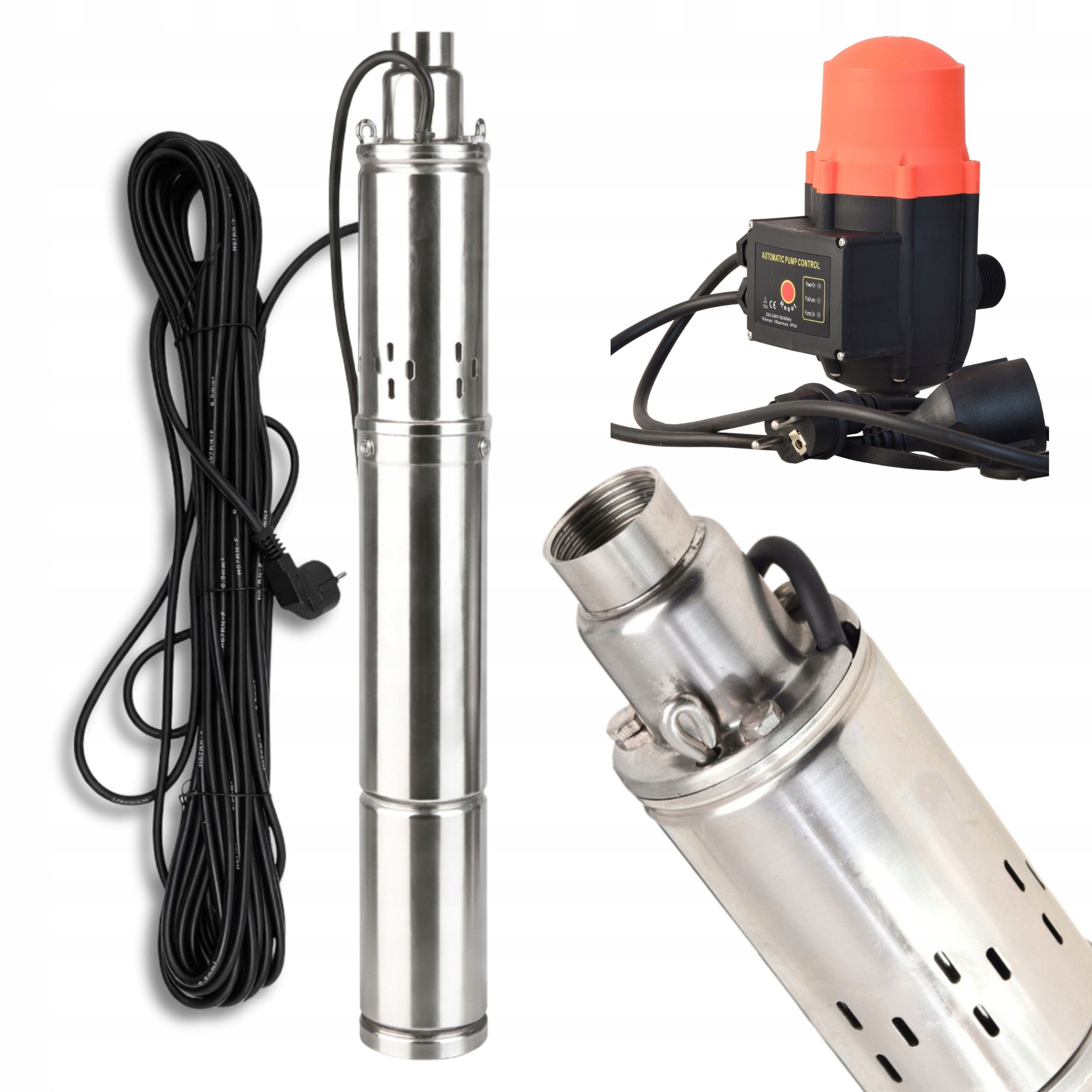 Ponorná Pumpa 3" Deep 1800 L/h 250 W Do Vodnej Studne Ovládač Csk Sada