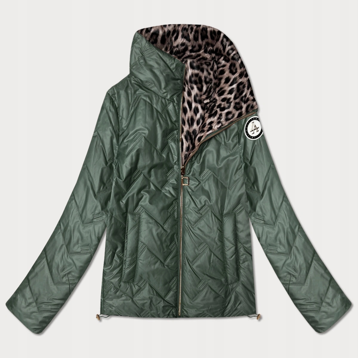 Krátká Bunda 2V1 B8579 Khaki-panterka S (36)